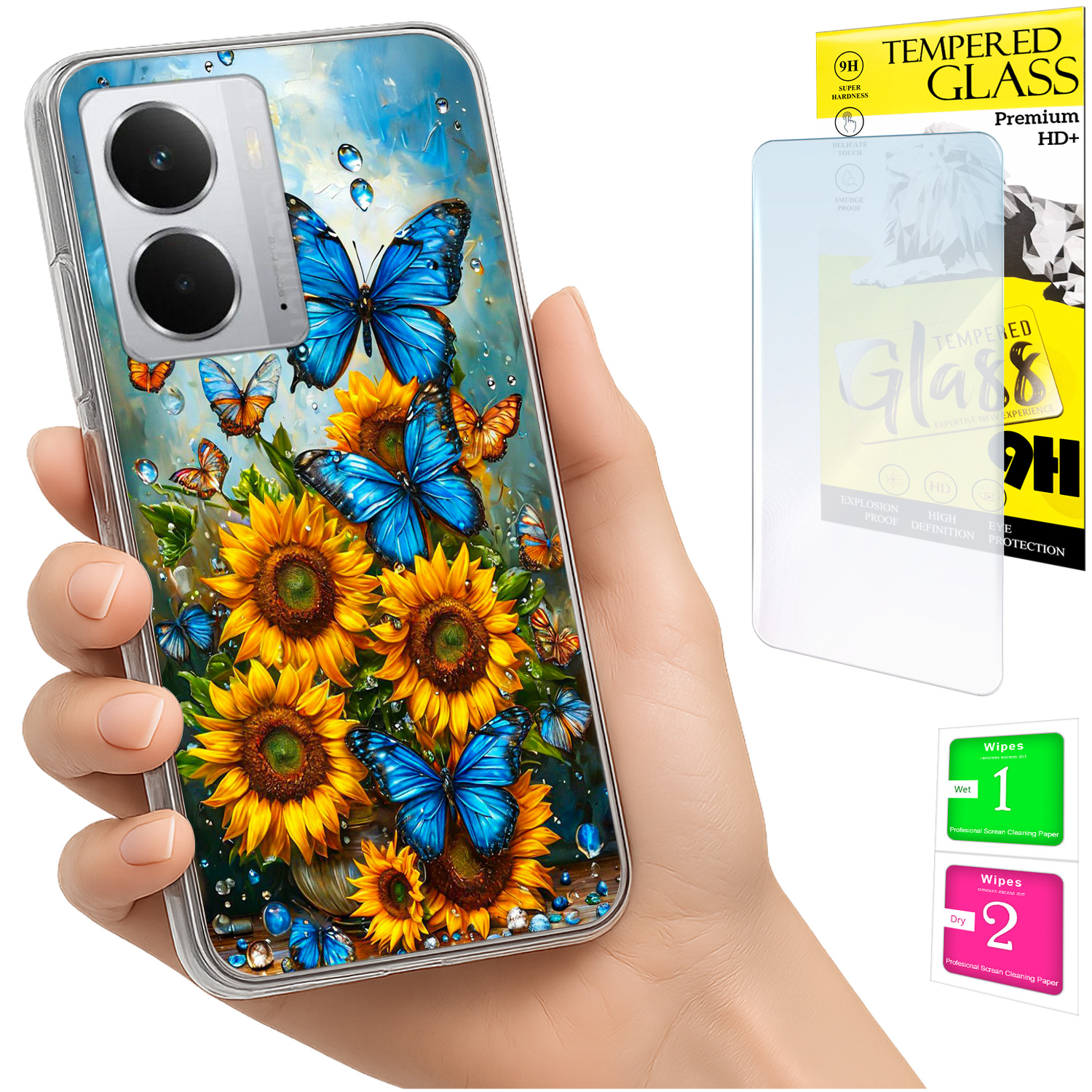 Schutzhülle Für Realme 14 5g / 14t 5g: Foto-rückseite Mit Schmetterlingsmotiv + 9h-glas