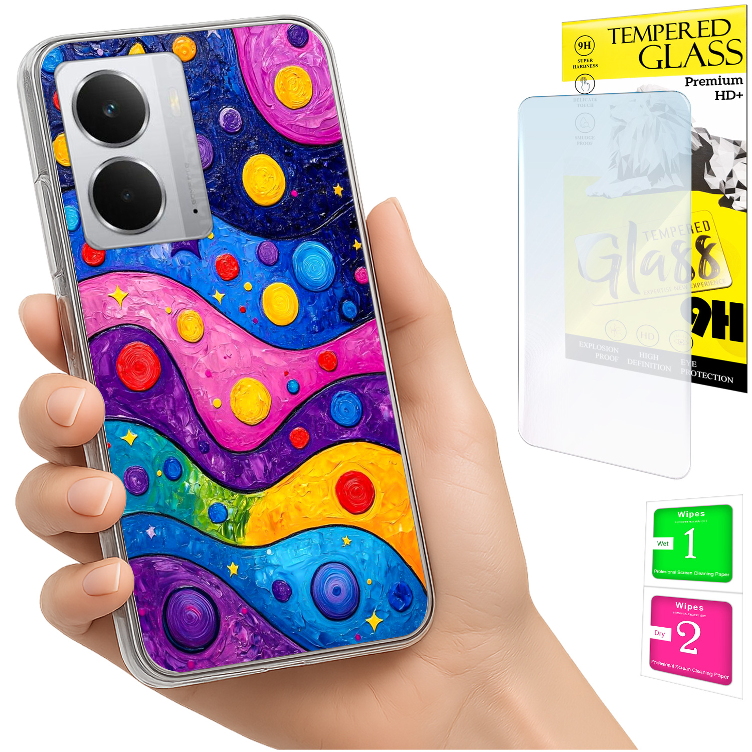 Schutzhülle Für Realme 14 5g / 14t 5g Fotohülle Rückseite Waves + 9h-glas