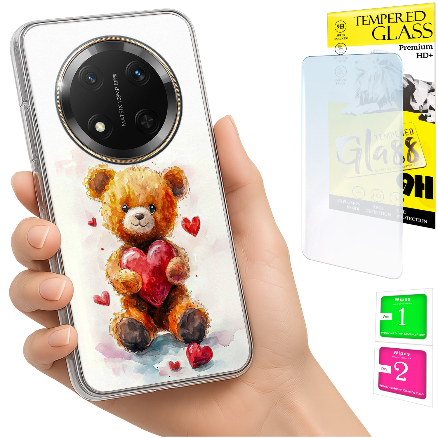 Honor Magic7 Lite Hülle Mit Foto Auf Der Rückseite, Grafik: Teddybär + Glas