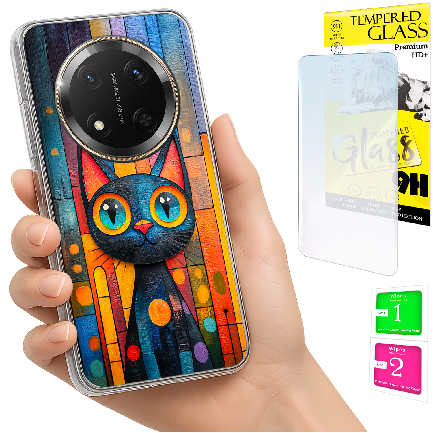Schutzhülle Für Honor Magic7 Lite: Fotohülle Mit Katzenmotiv Auf Der Rückseite + Glas