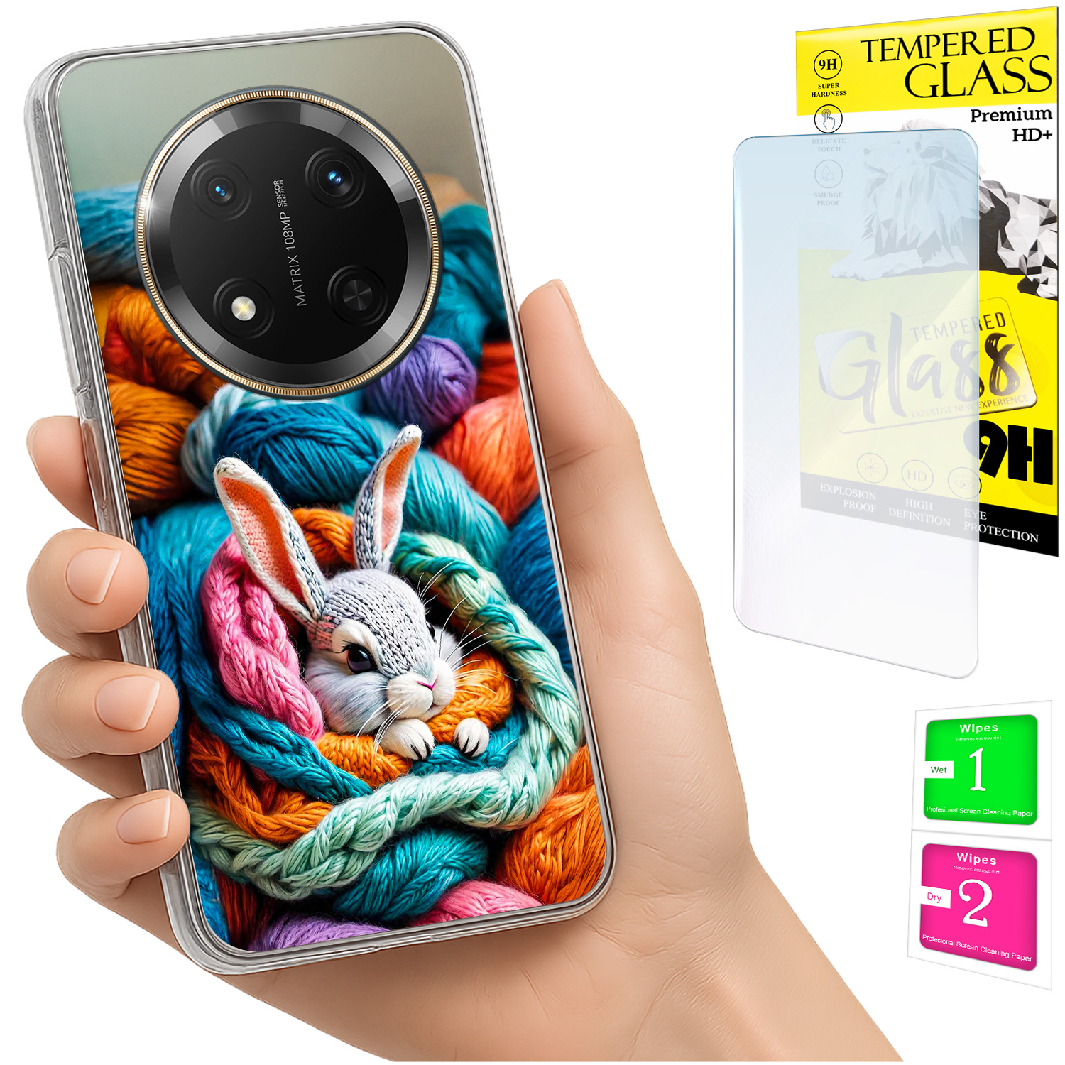 Schutzhülle Für Honor Magic7 Lite: Fotohülle Mit Hasenmotiv Auf Der Rückseite + Glas