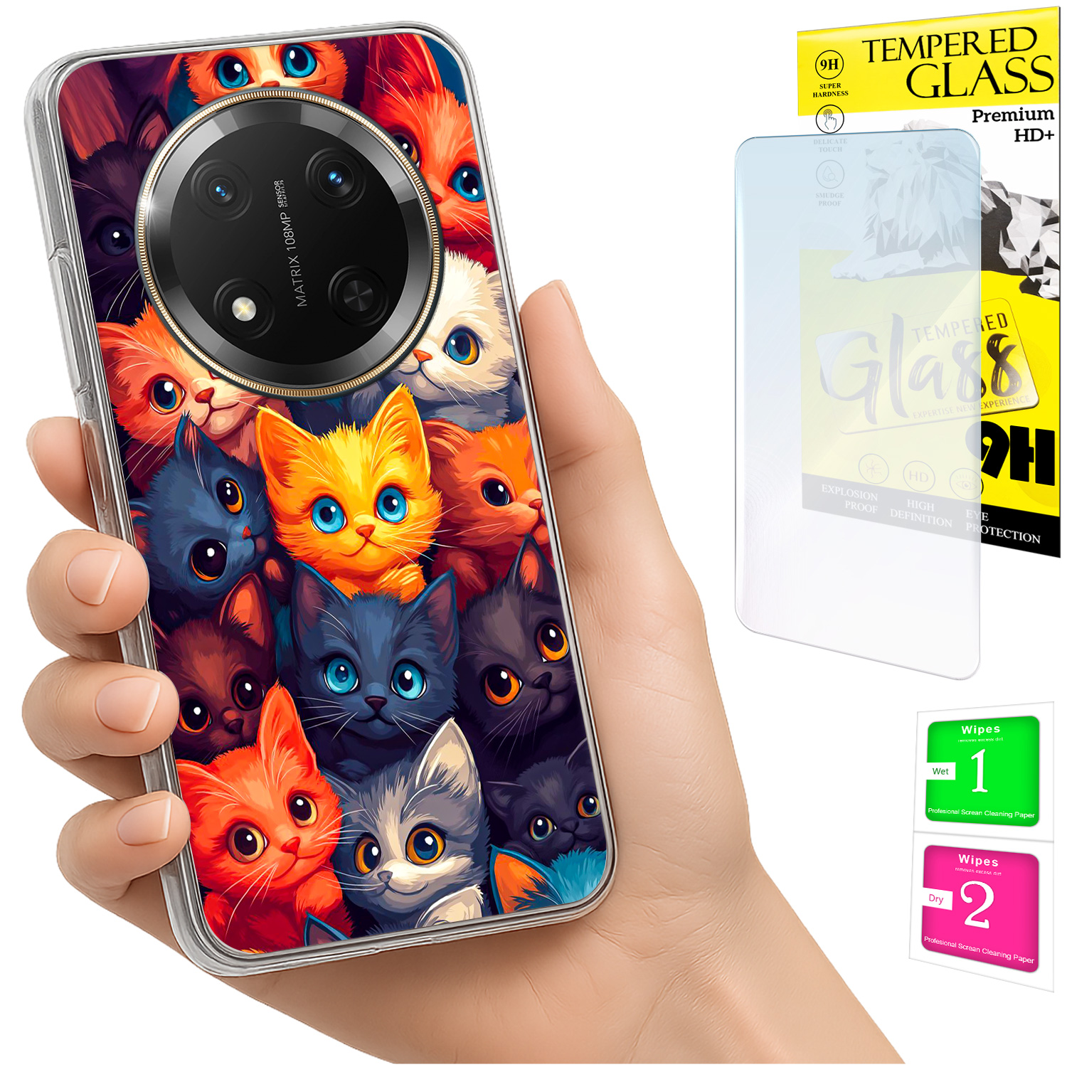 Schutzhülle Für Honor Magic7 Lite: Foto-rückseite Mit Katzenmotiv + Glas