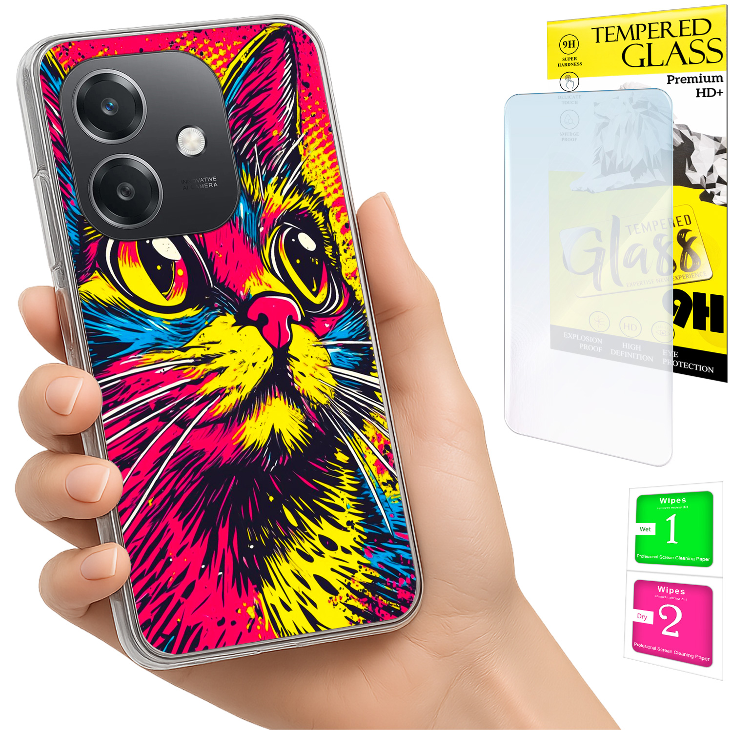 Schutzhülle Für Oppo A40 / A40m / A60 5g: Foto-rückseite Mit Katzenmotiv + Glas