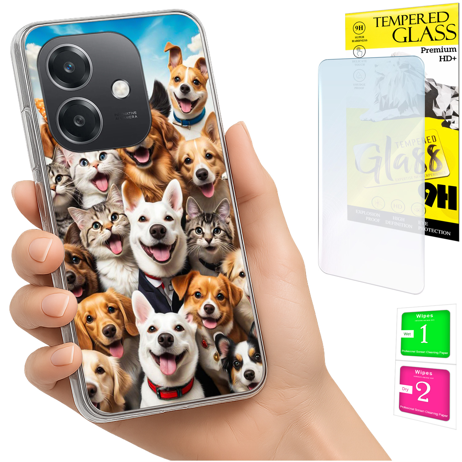 Schutzhülle Für Oppo A40 / A40m / A60 5g: Rückseite Mit Hundemotiv Und Glas