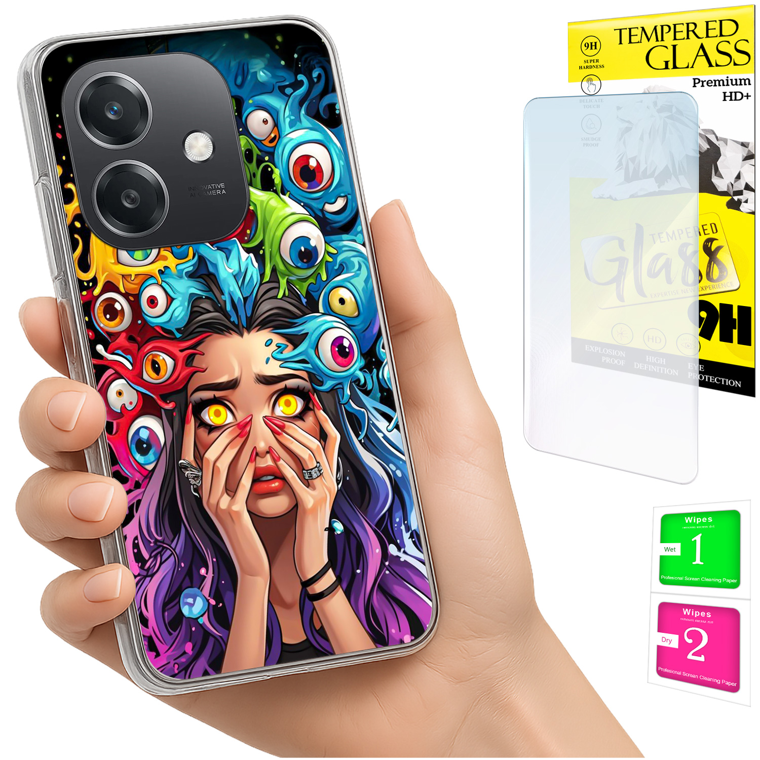 Schutzhülle Für Oppo A40 / A40m / A60 5g: Rückseite Mit Augen- Und Glas-motiv