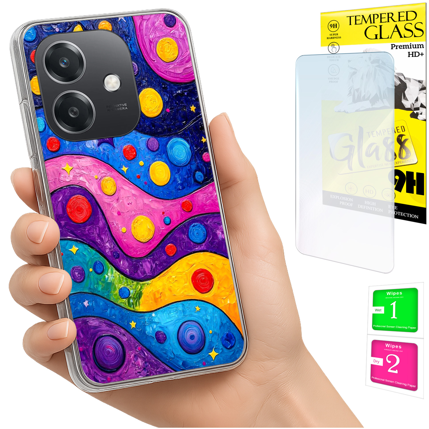 Schutzhülle Für Oppo A40 / A40m / A60 5g: Fotohülle, Rückseite Mit Wellenmuster Und Glas