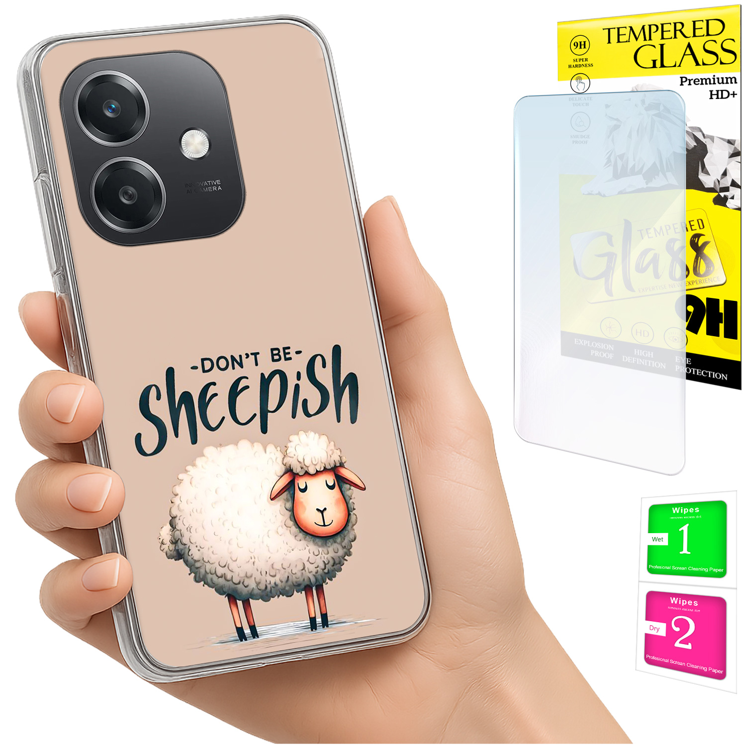 Schutzhülle Für Oppo A40 / A40m / A60 5g: Rückseite Mit Fotomotiv (schaf + Glas)