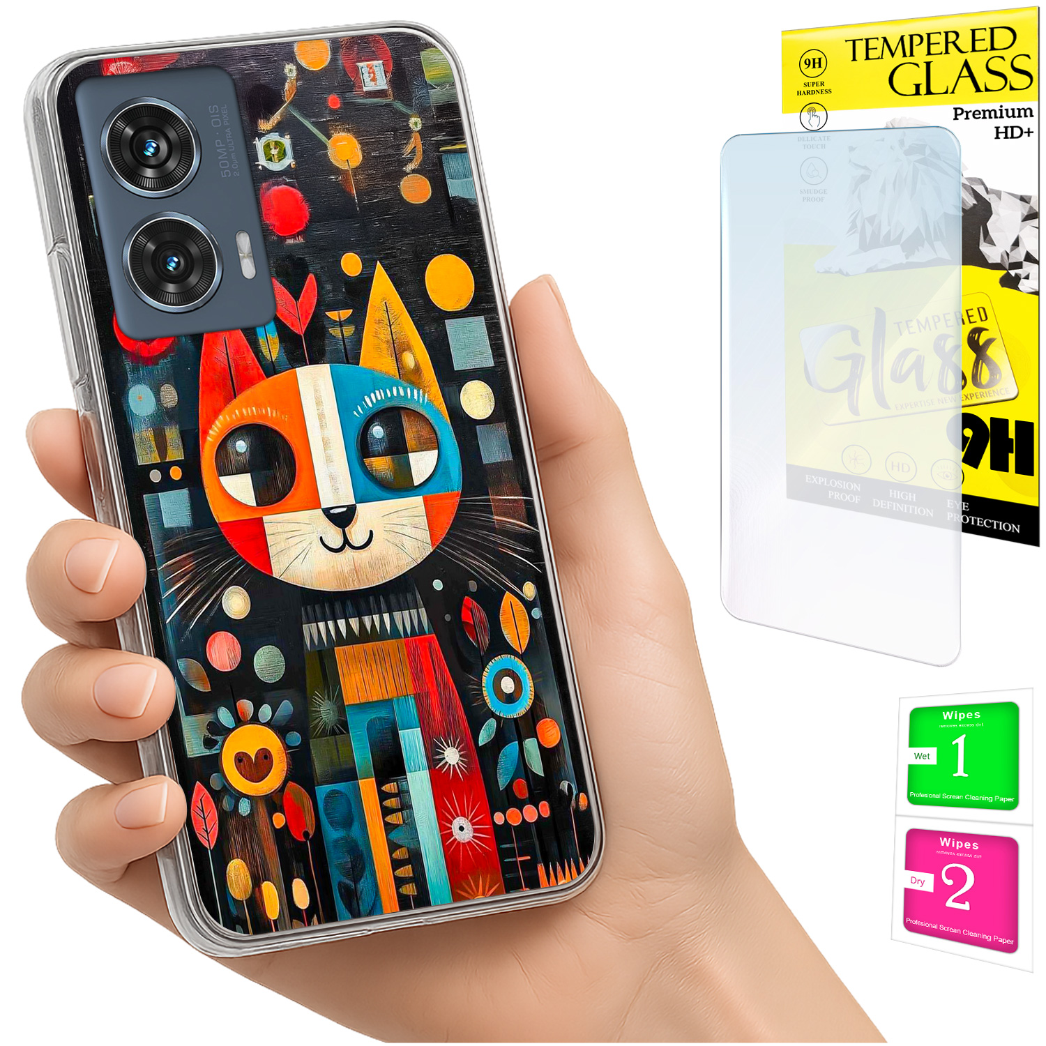 Schutzhülle Für Motorola Edge 50 Fusion: Foto-rückseite, Cat-case + 9h-glas