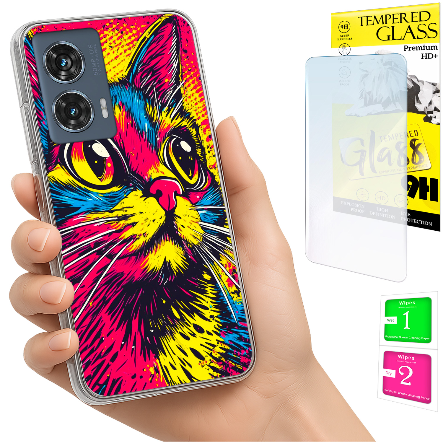 Schutzhülle Für Motorola Edge 50 Fusion: Foto-rückseite Mit Katzenmotiv + 9h-glas