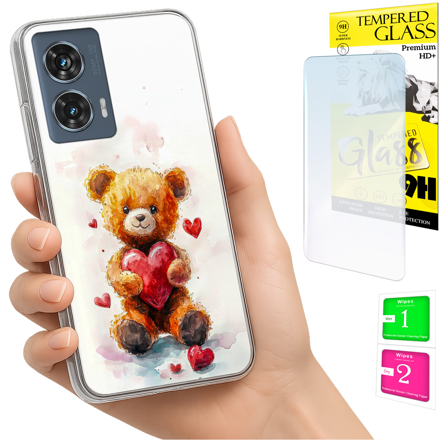 Schutzhülle Für Motorola Edge 50 Fusion: Foto-rückseite Mit Teddybärmotiv + 9h-glas