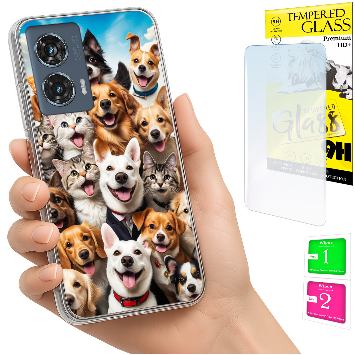 Schutzhülle Für Motorola Edge 50 Fusion: Foto-rückseite Mit Hundemotiv + 9h-glas