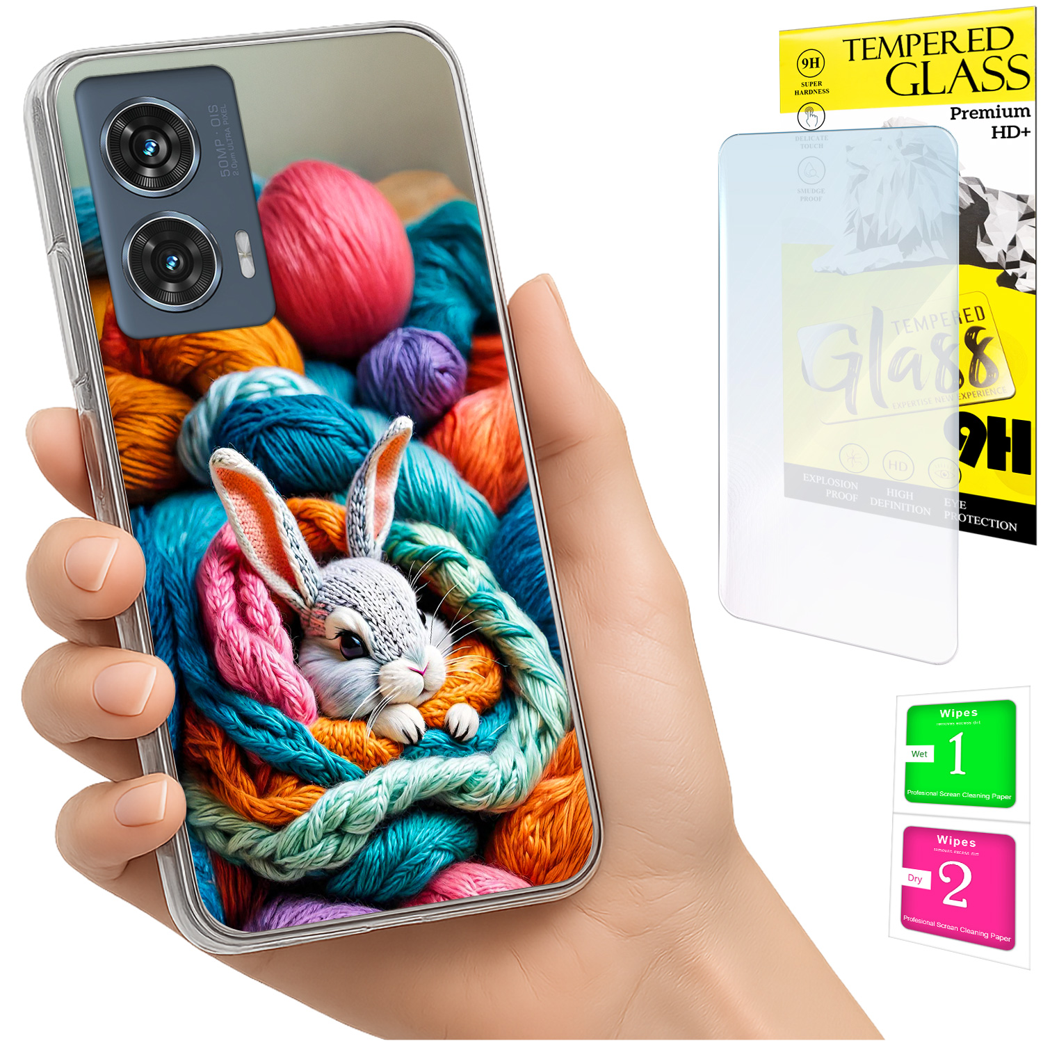 Schutzhülle Für Motorola Edge 50 Fusion: Fotohülle Mit Hasenmotiv Und 9h-glas