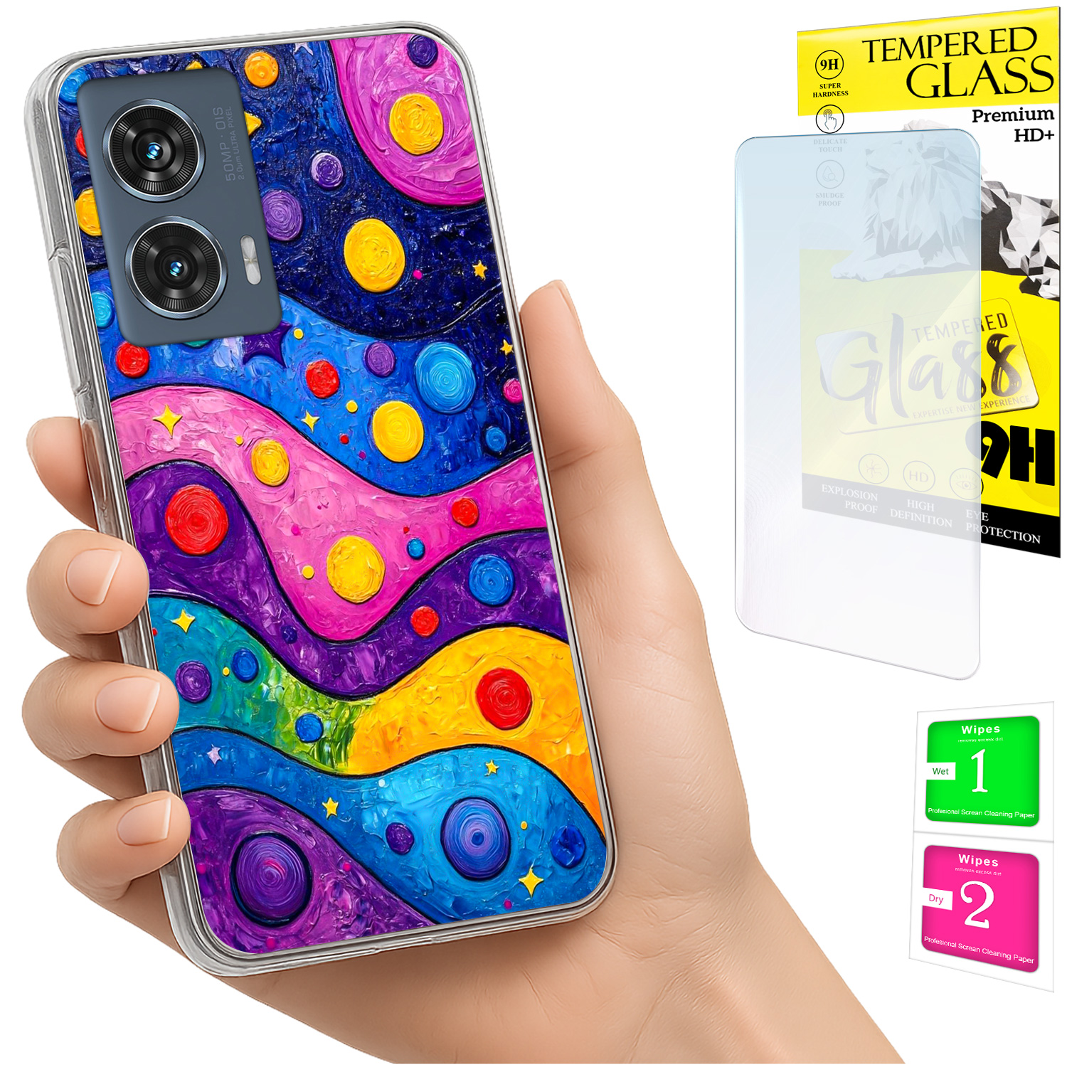 Schutzhülle Für Motorola Edge 50 Fusion: Fotohülle Mit Wellenmuster Auf Der Rückseite + 9h-glas