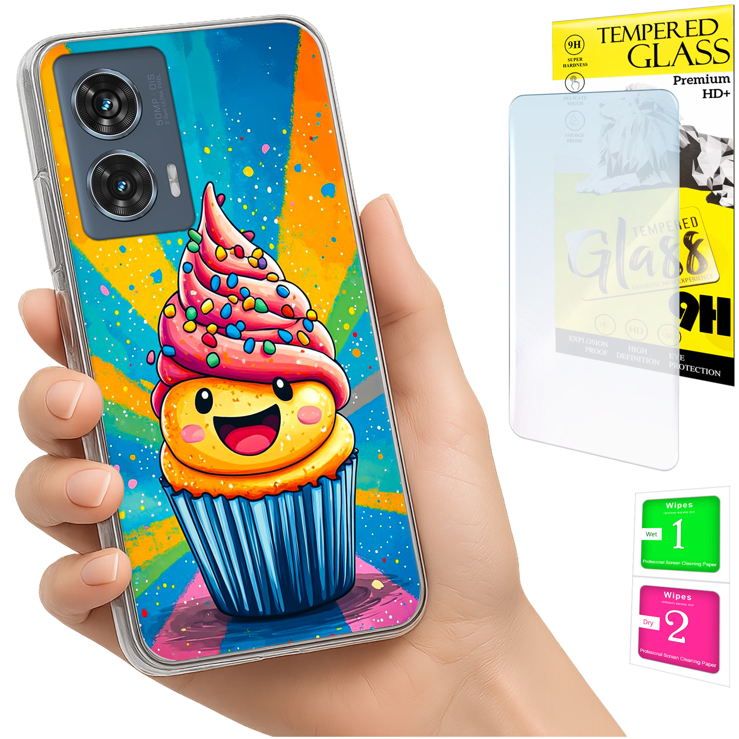 Schutzhülle Für Motorola Edge 50 Fusion: Fotohülle Mit Kuchenrückseite Und 9h-glas