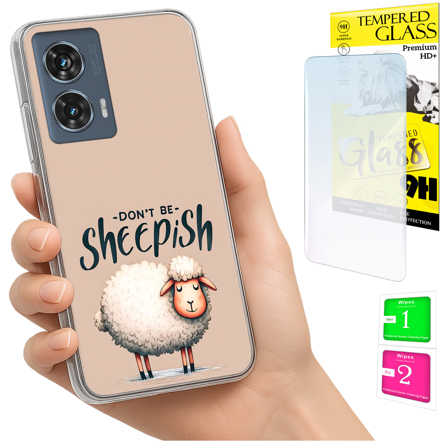 Schutzhülle Für Motorola Edge 50 Fusion: Foto-rückseite Mit Schafmotiv + 9h-glas