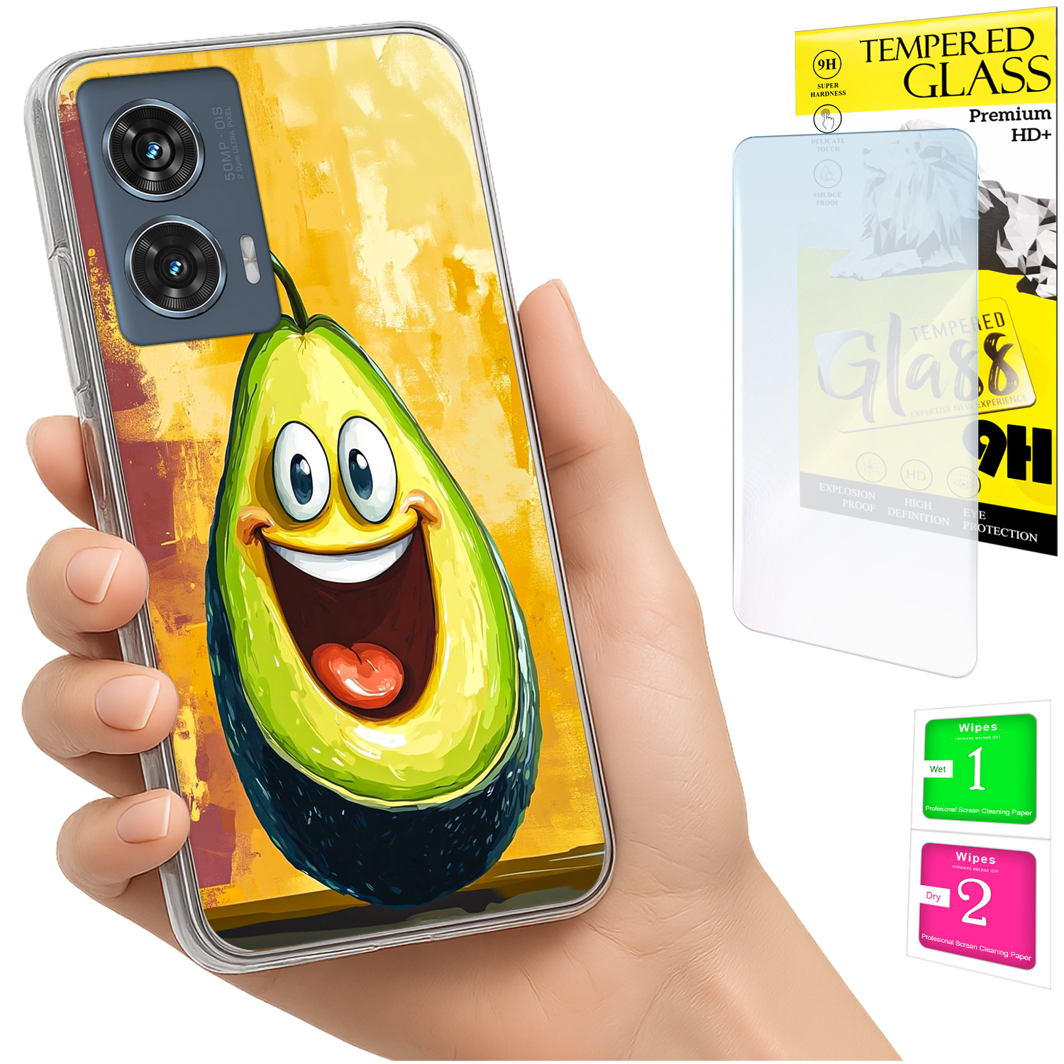 Schutzhülle Für Motorola Edge 50 Fusion: Fotohülle, Avocado-rückseite + 9h-glas