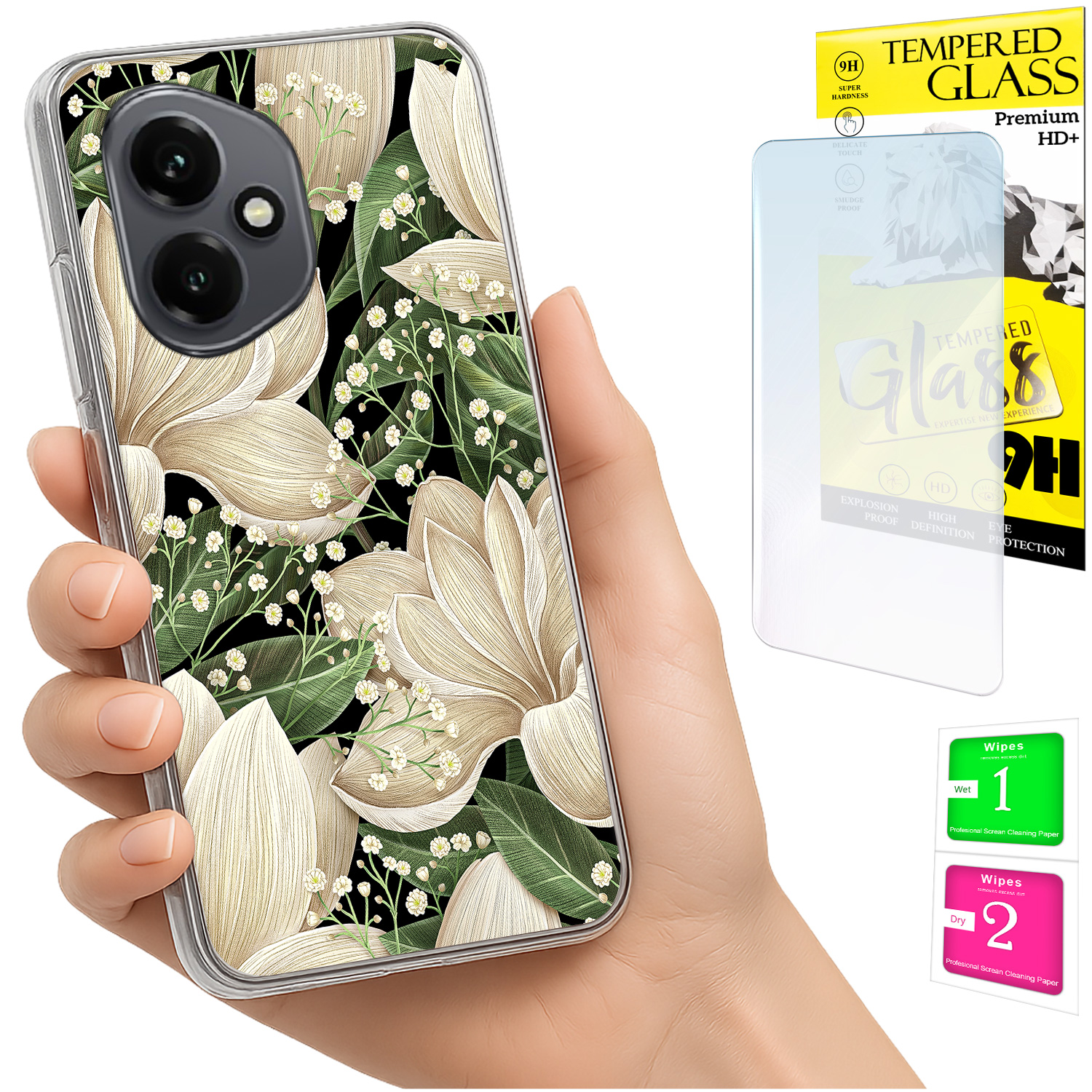 Schutzhülle Für Honor X7d / 400 Smart Photo Case Mit Blumenmuster Auf Der Rückseite + 9h-glas