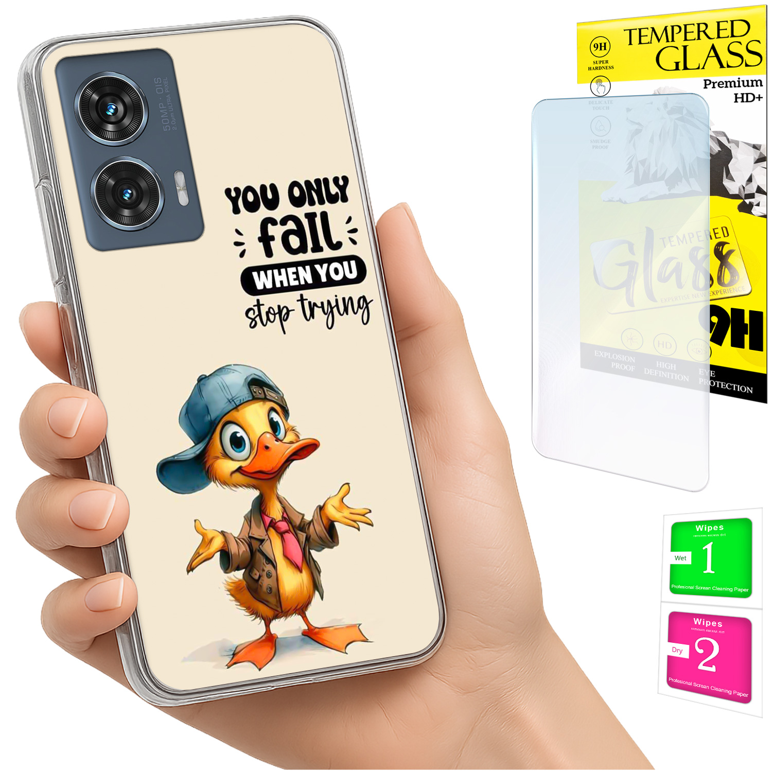 Schutzhülle Für Motorola Edge 50 Fusion: Fotohülle Mit Entenrücken Und 9h-glas