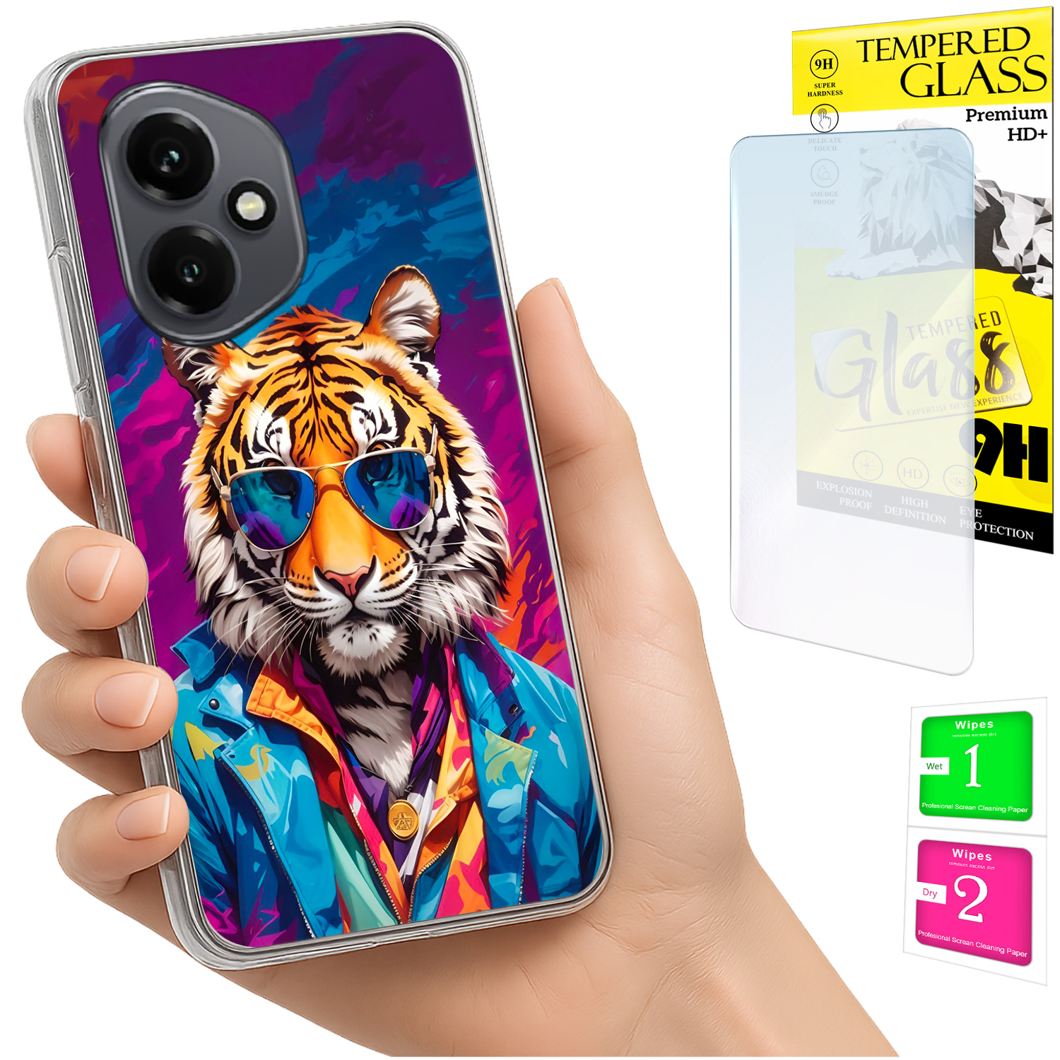 Schutzhülle Für Honor X7d / 400 Smart Photo Case Tiger Back + 9h Glas
