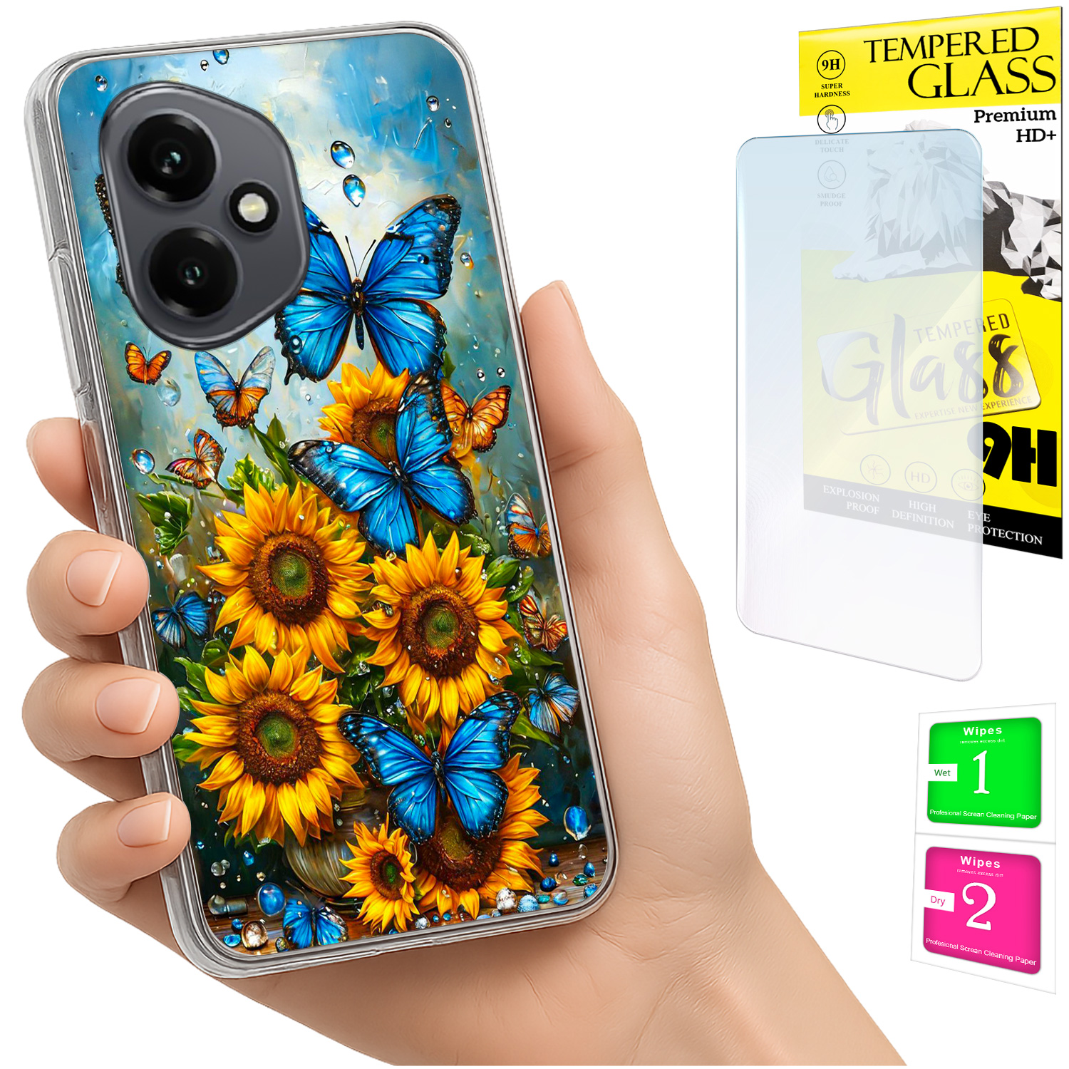 Schutzhülle Für Honor X7d / 400 Smart Photo Case Mit Schmetterlingsrücken Und 9h-glas