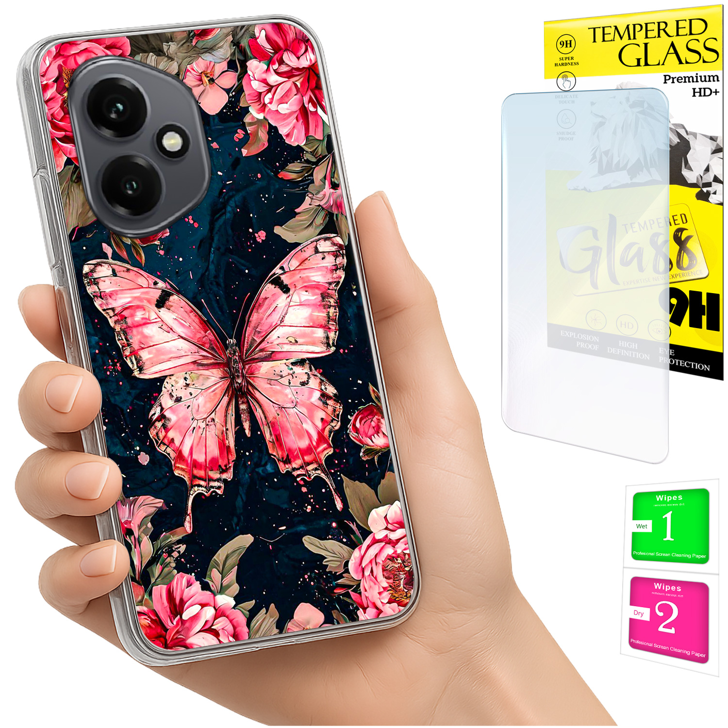 Schutzhülle Für Honor X7d / 400 Smart Photo Case Mit Schmetterlingsrückseite + 9h-glas