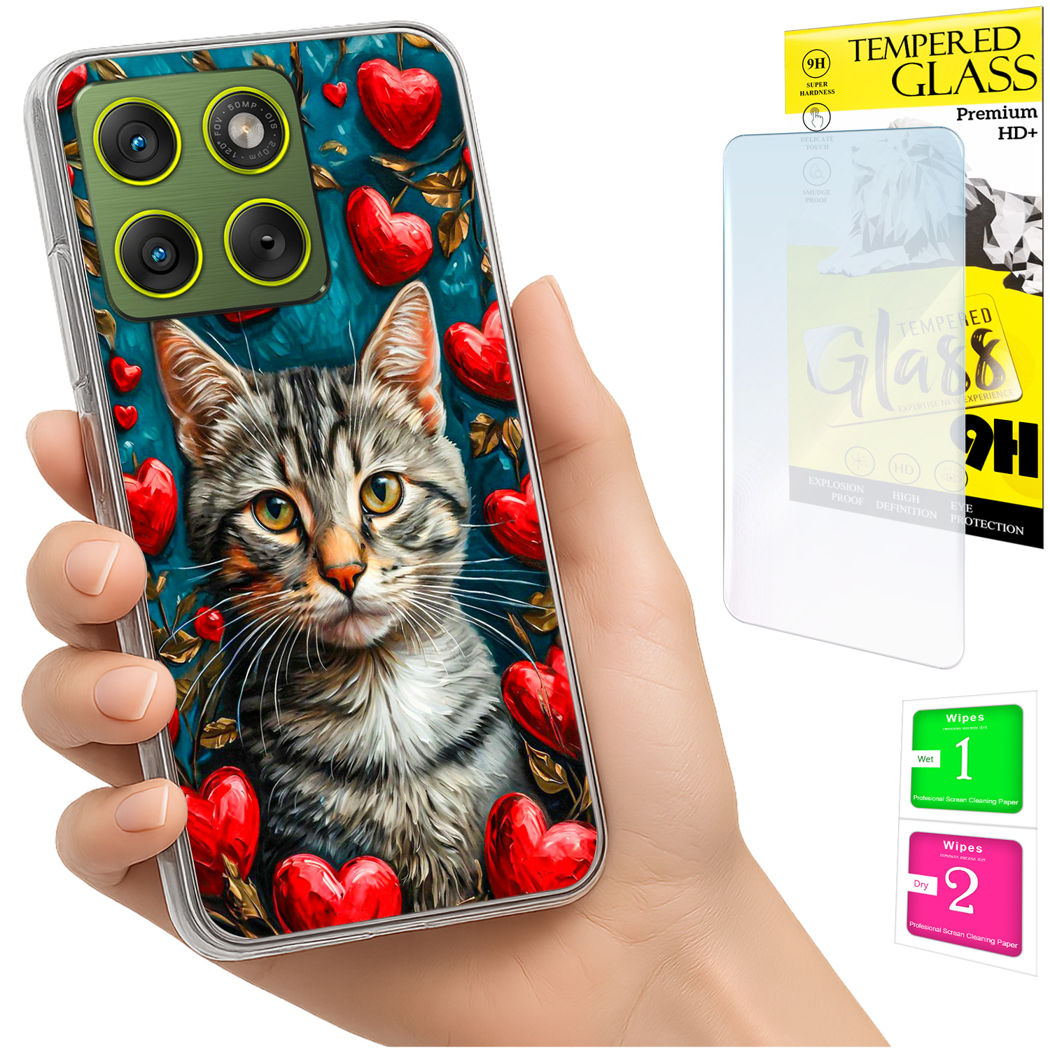 Schutzhülle Für Motorola Edge 70: Rückseite Mit Katzenmotiv + Glas