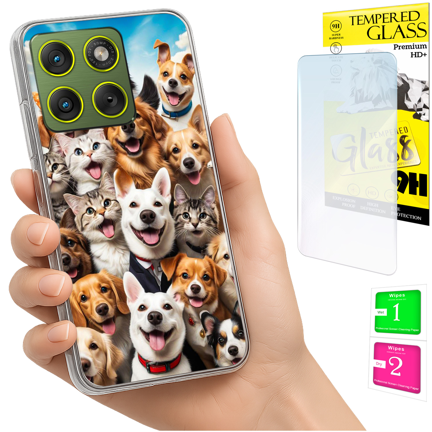 Schutzhülle Für Motorola Edge 70 Mit Foto-rückseite, Motiv: Hunde + Glas