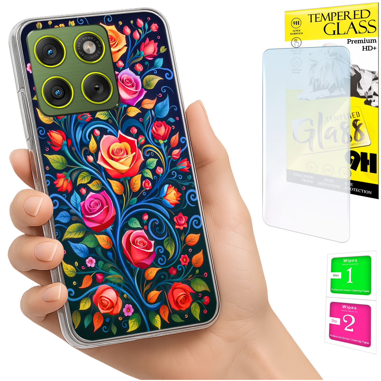 Schutzhülle Für Motorola Edge 70 Mit Foto-rückseite, Blumen- Und Glasmotiv