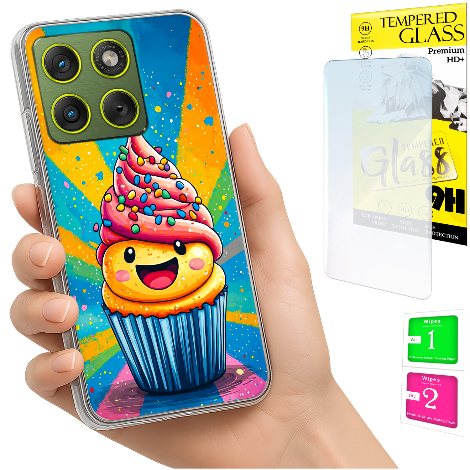 Schutzhülle Für Motorola Edge 70, Rückseite Mit Fotomotiv, Kuchenmotiv + Glas