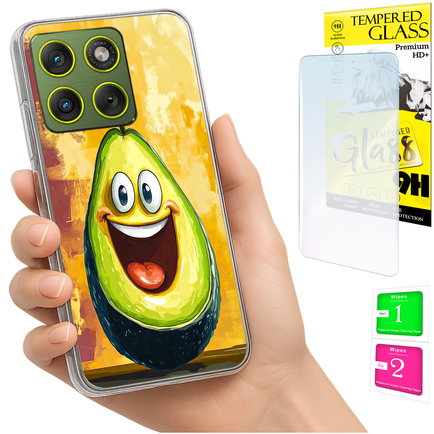 Schutzhülle Für Motorola Edge 70, Rückseite Mit Avocado- Und Glasmotiv