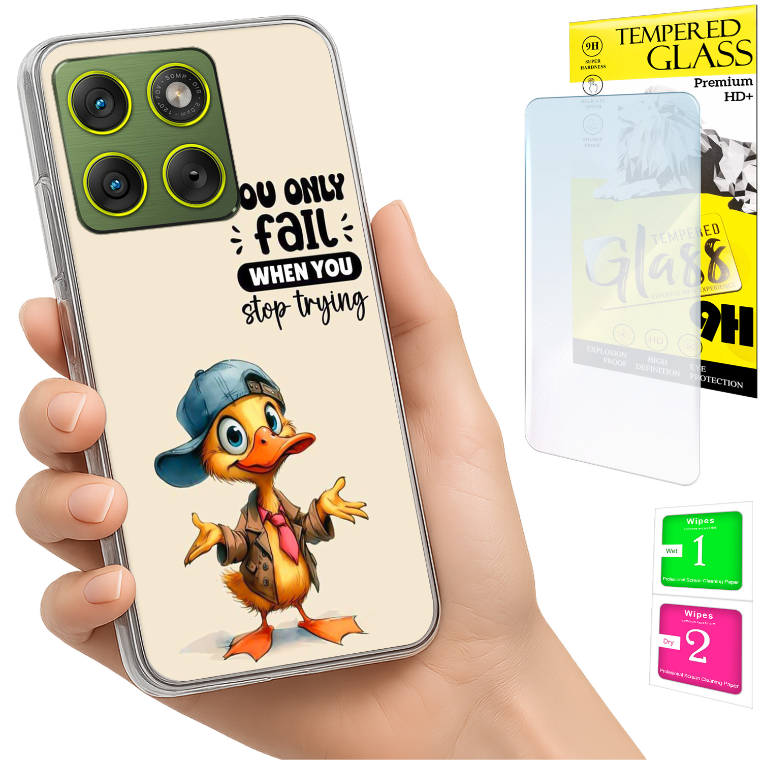 Schutzhülle Für Motorola Edge 70 Mit Foto-rückseite, Grafik „duck“ Und Glas