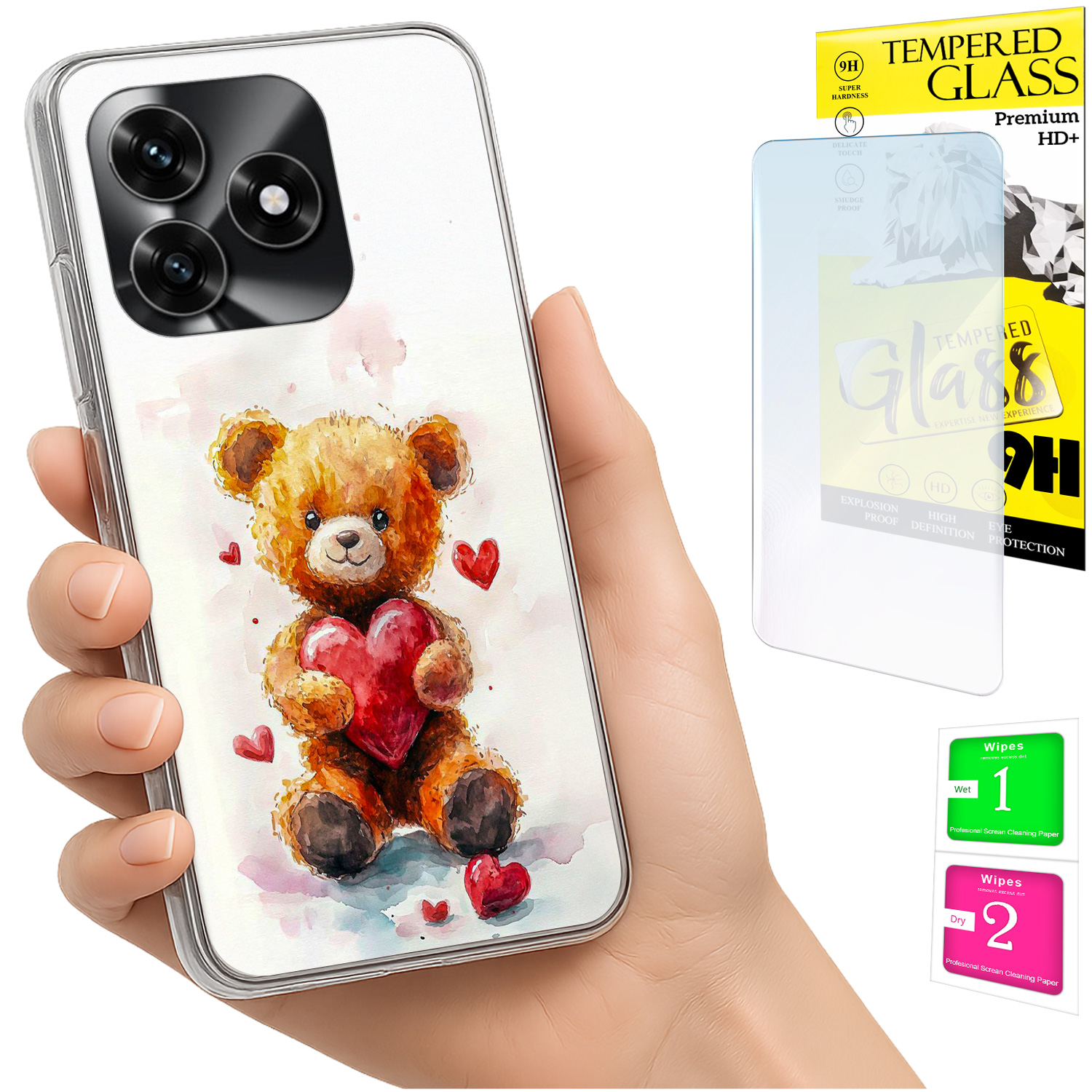 Schutzhülle Für Honor X5c Plus / X5c 4g: Foto-rückseite Mit Teddybärmotiv + 9h-glas