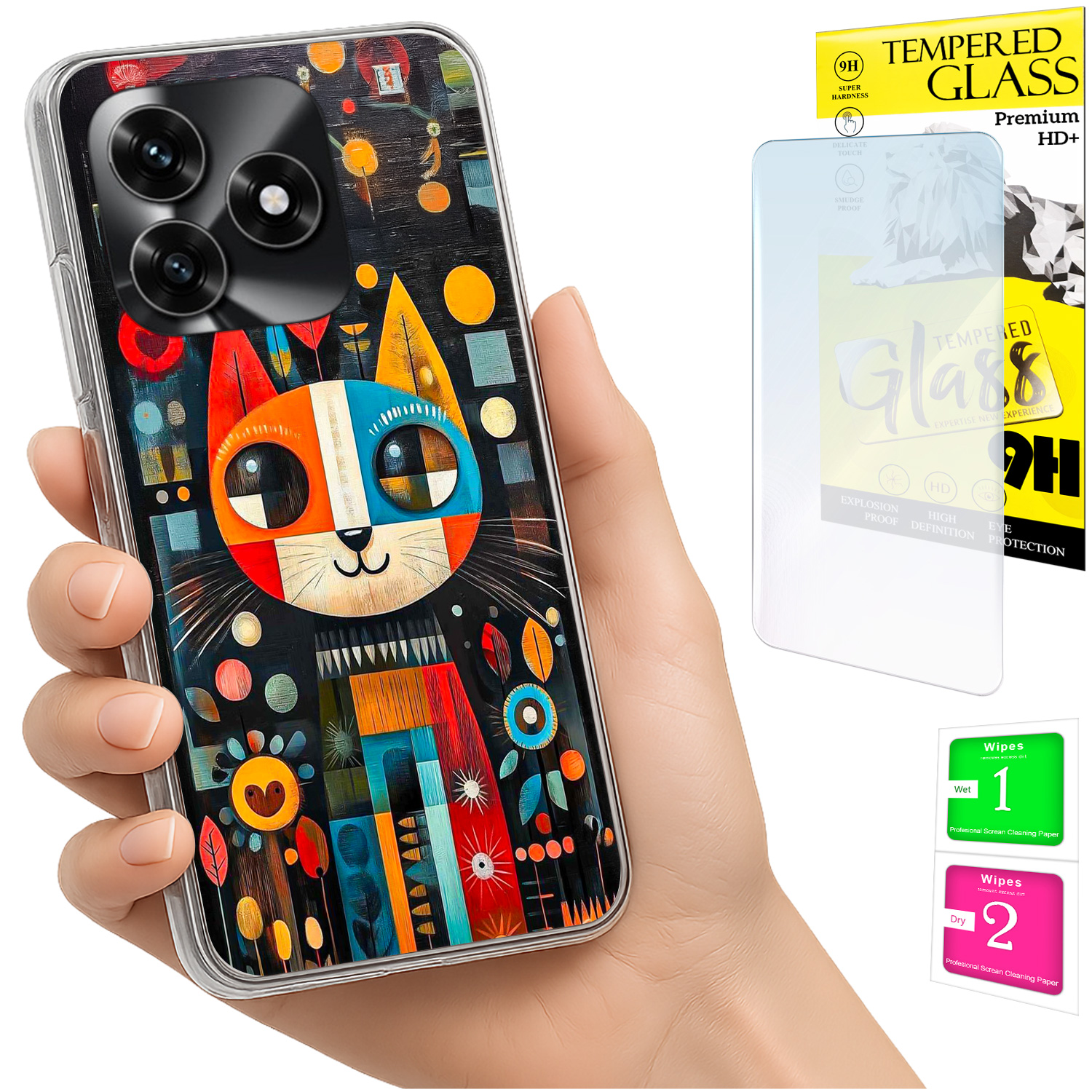 Schutzhülle Für Honor X5c Plus / X5c 4g Fotohülle Rückseite Katze + 9h Glas
