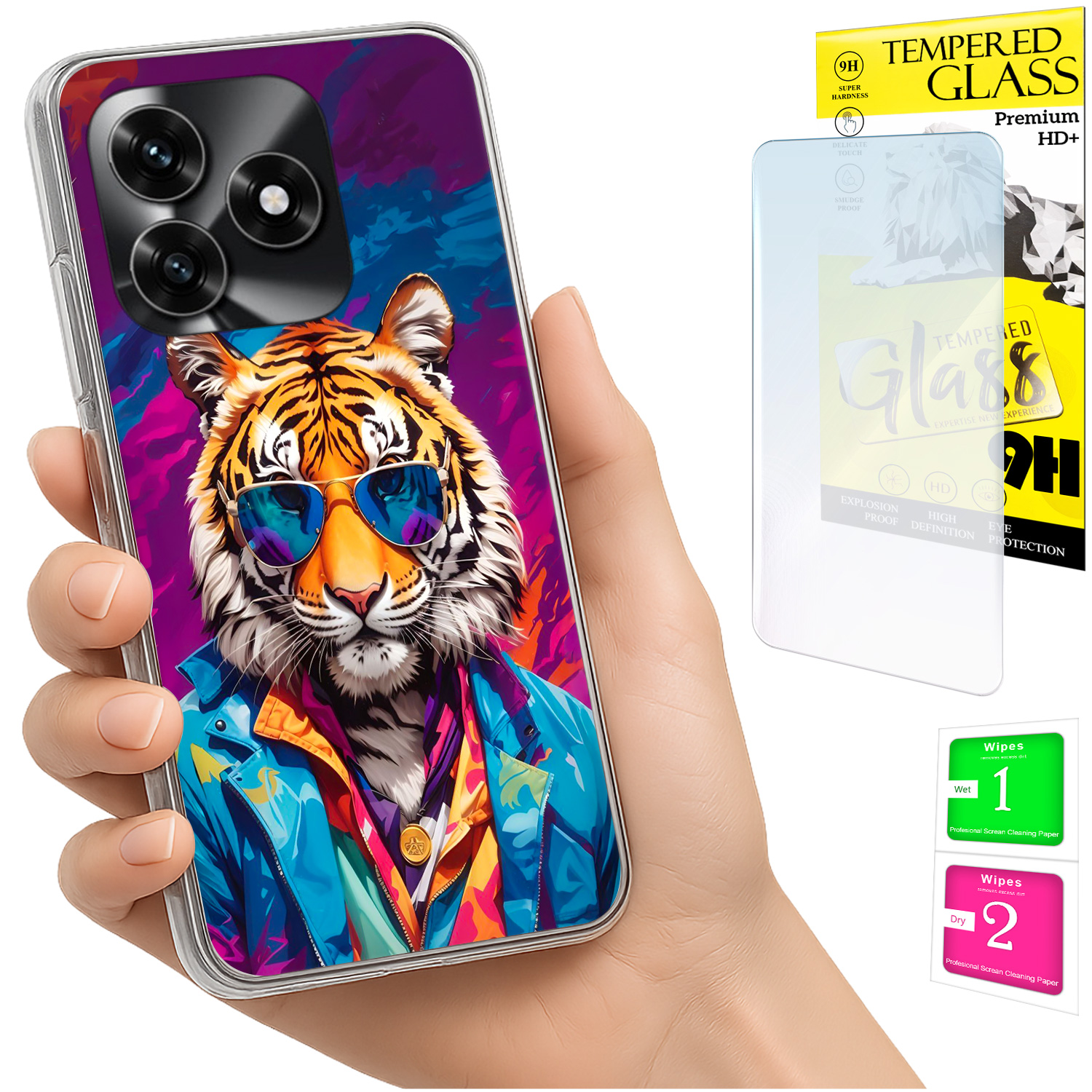 Schutzhülle Für Honor X5c Plus / X5c 4g: Tiger-rückseite + 9h-glas
