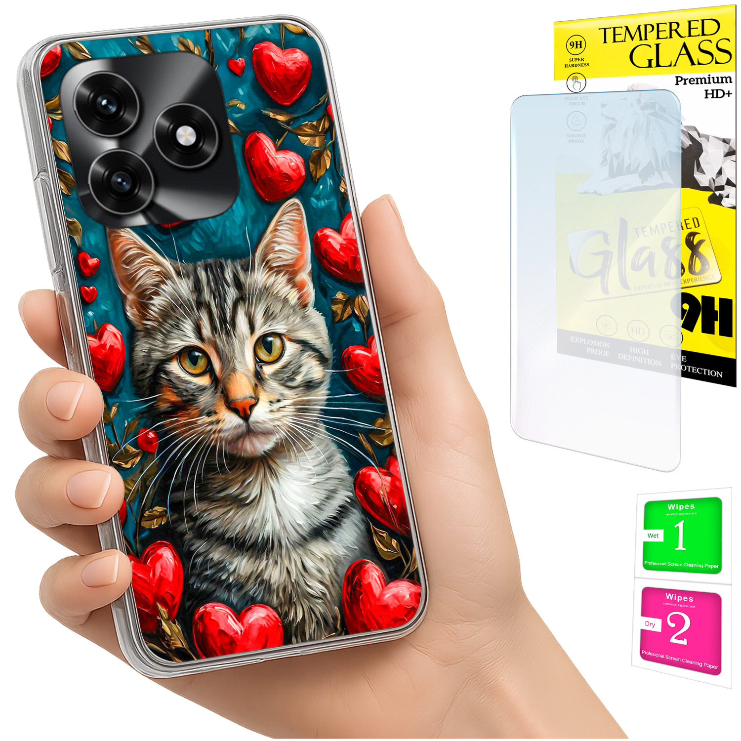Schutzhülle Für Honor X5c Plus / X5c 4g: Foto-rückseite Mit Katzenmotiv + 9h-glas
