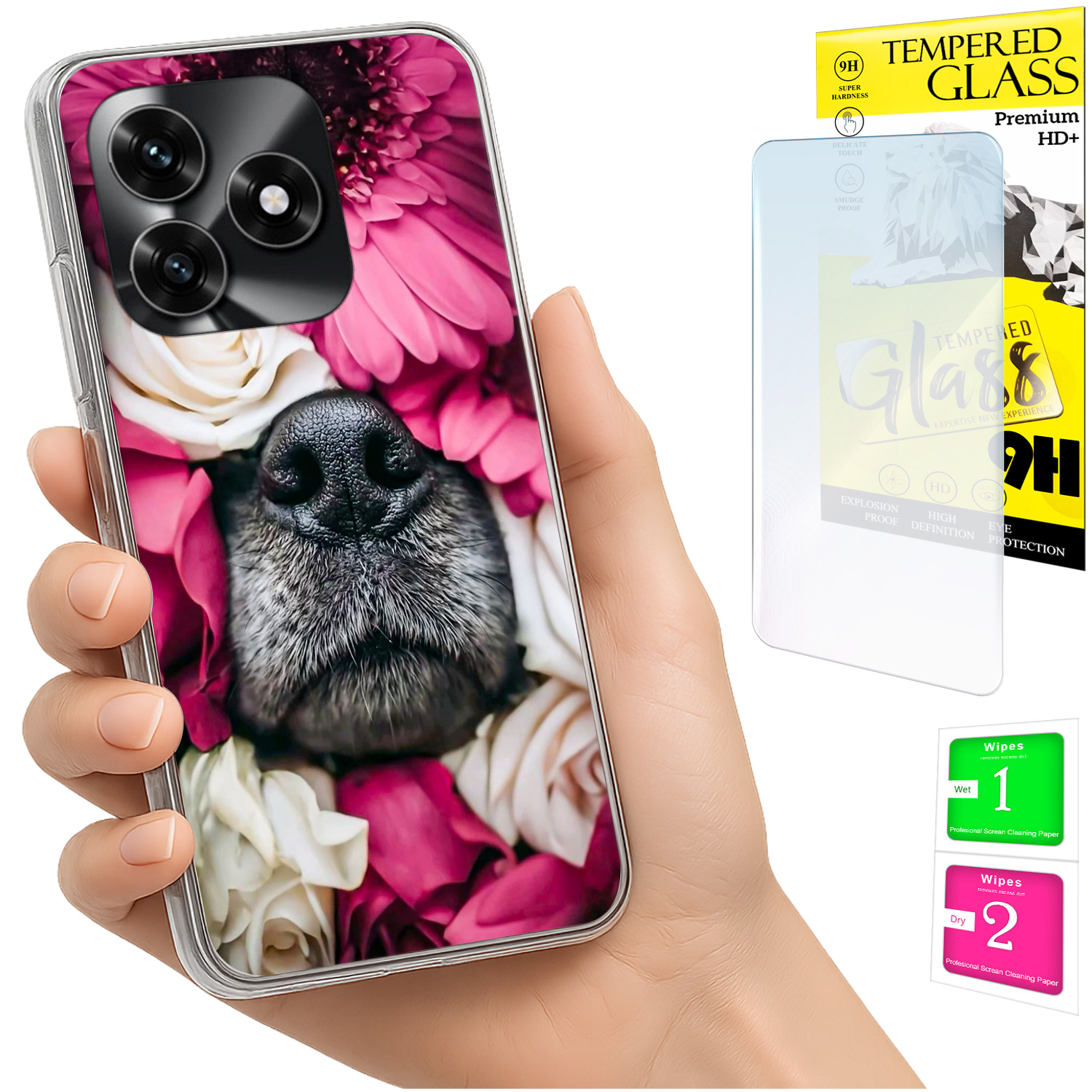 Schutzhülle Für Honor X5c Plus / X5c 4g: Foto-rückseite Mit Hundemotiv + 9h-glas