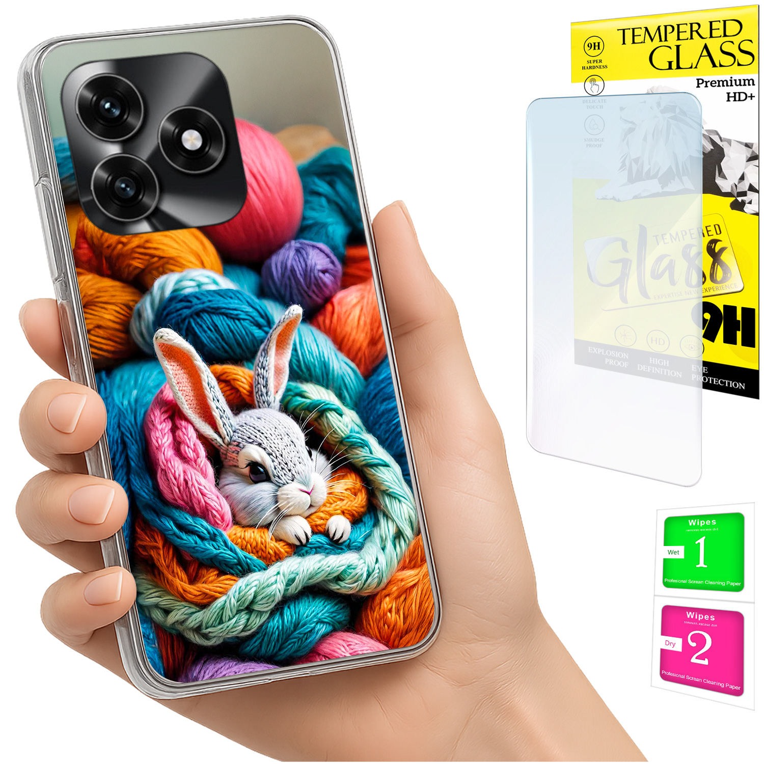 Schutzhülle Für Honor X5c Plus / X5c 4g Mit Foto-rückseite (rabbit-motiv) Und 9h-glas