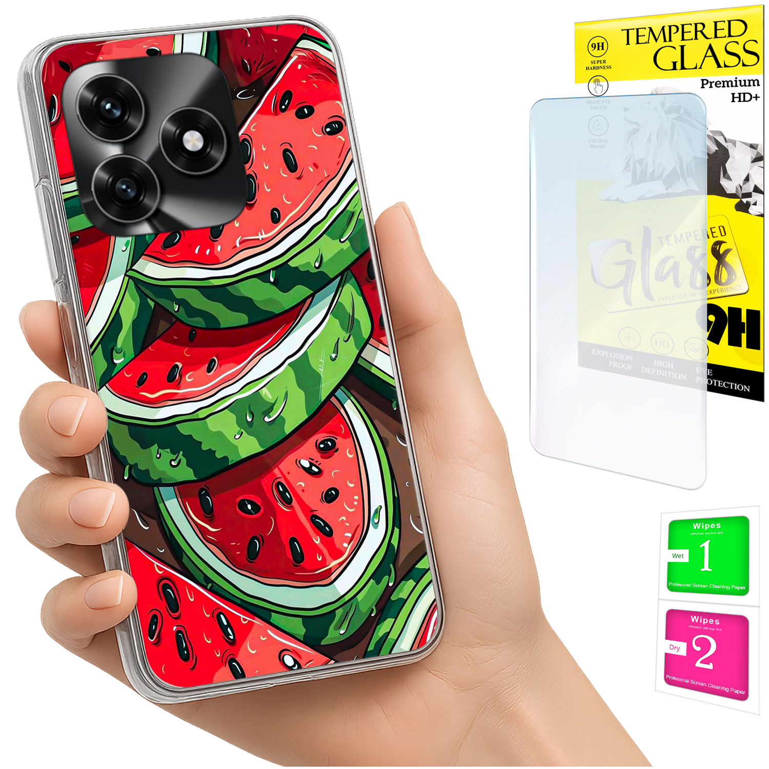 Schutzhülle Für Honor X5c Plus / X5c 4g, Foto-design, Rückseite: Wassermelone + 9h-glas