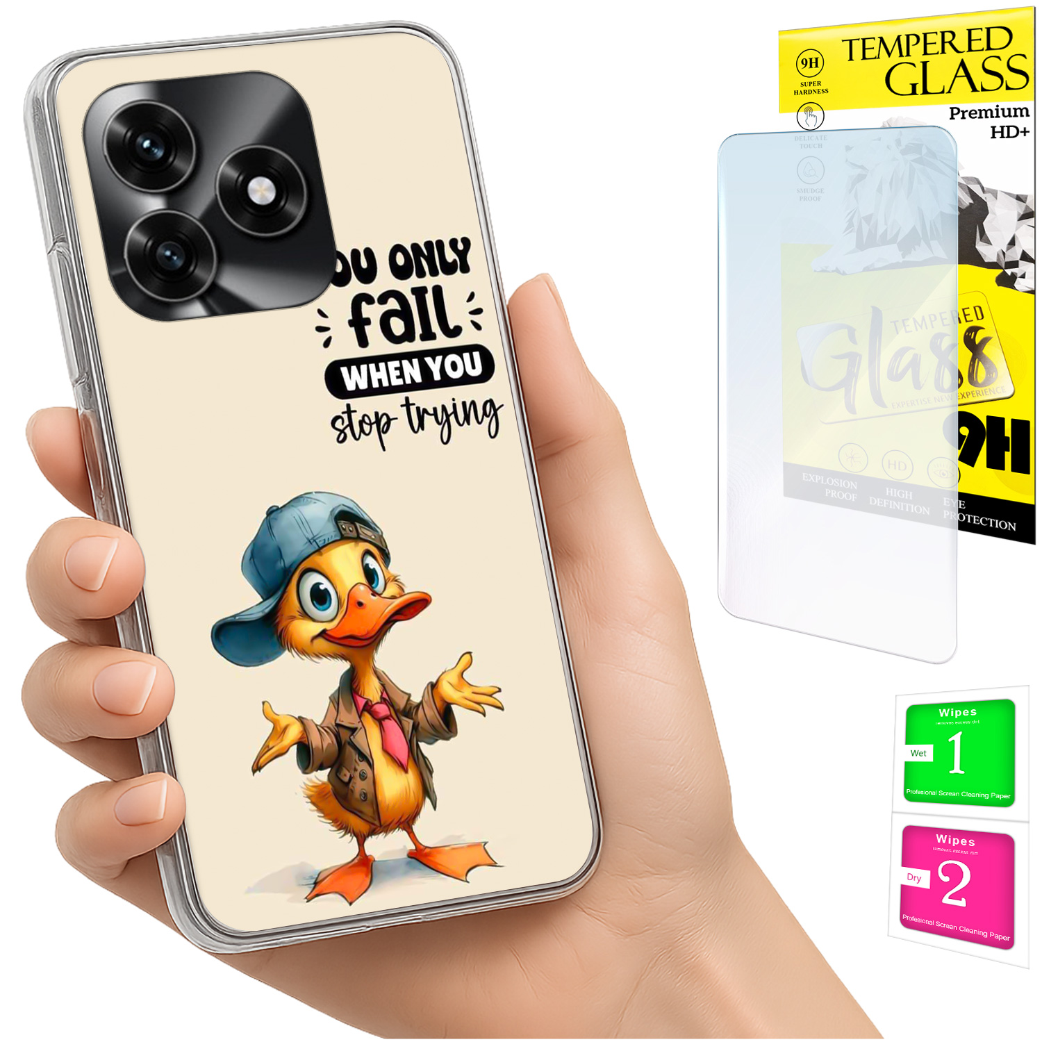 Schutzhülle Für Honor X5c Plus / X5c 4g: Fotohülle Mit Entenrückseite Und 9h-glas