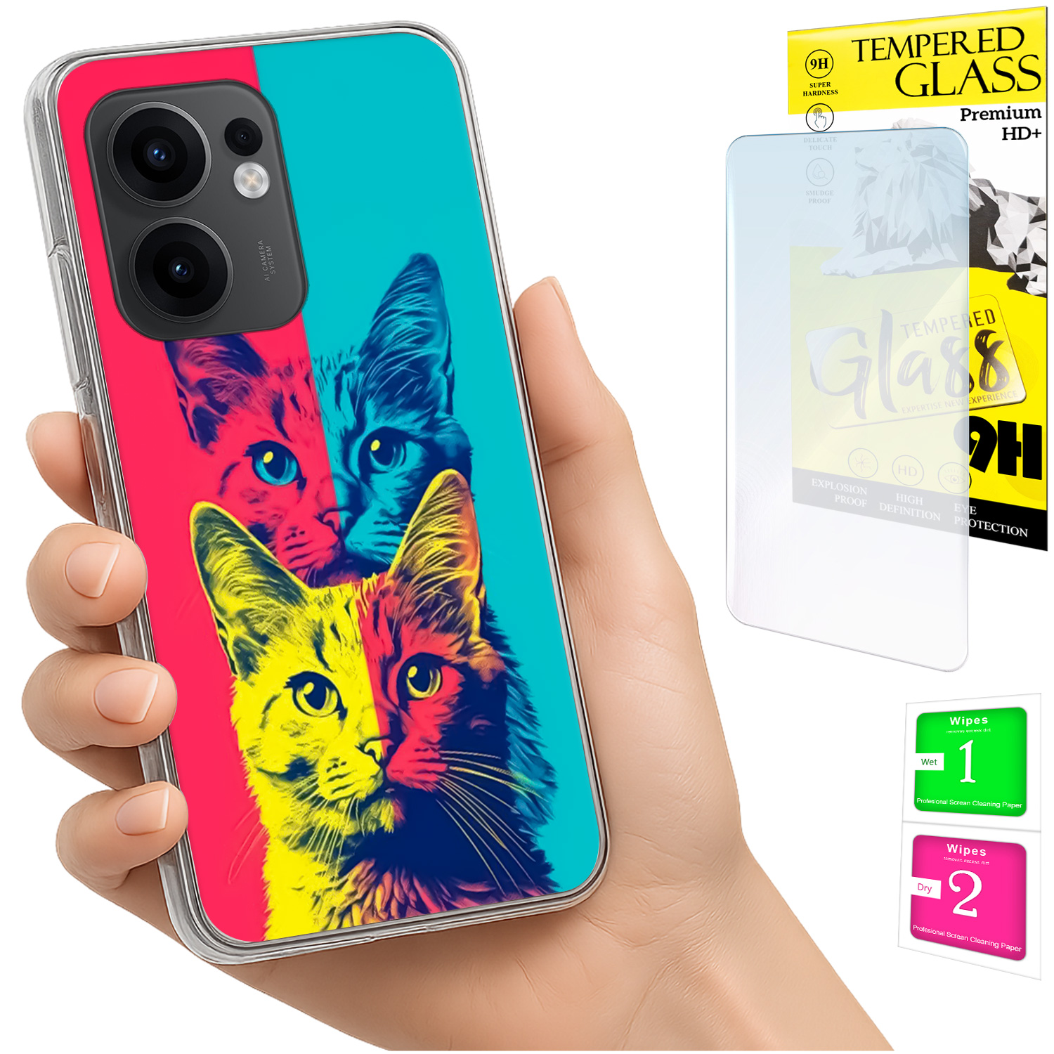 Schutzhülle Für Oppo Reno 13f 5g / 13 Fs 5g (fotogehäuse, Rückseite, Katzenmotiv + Glas)
