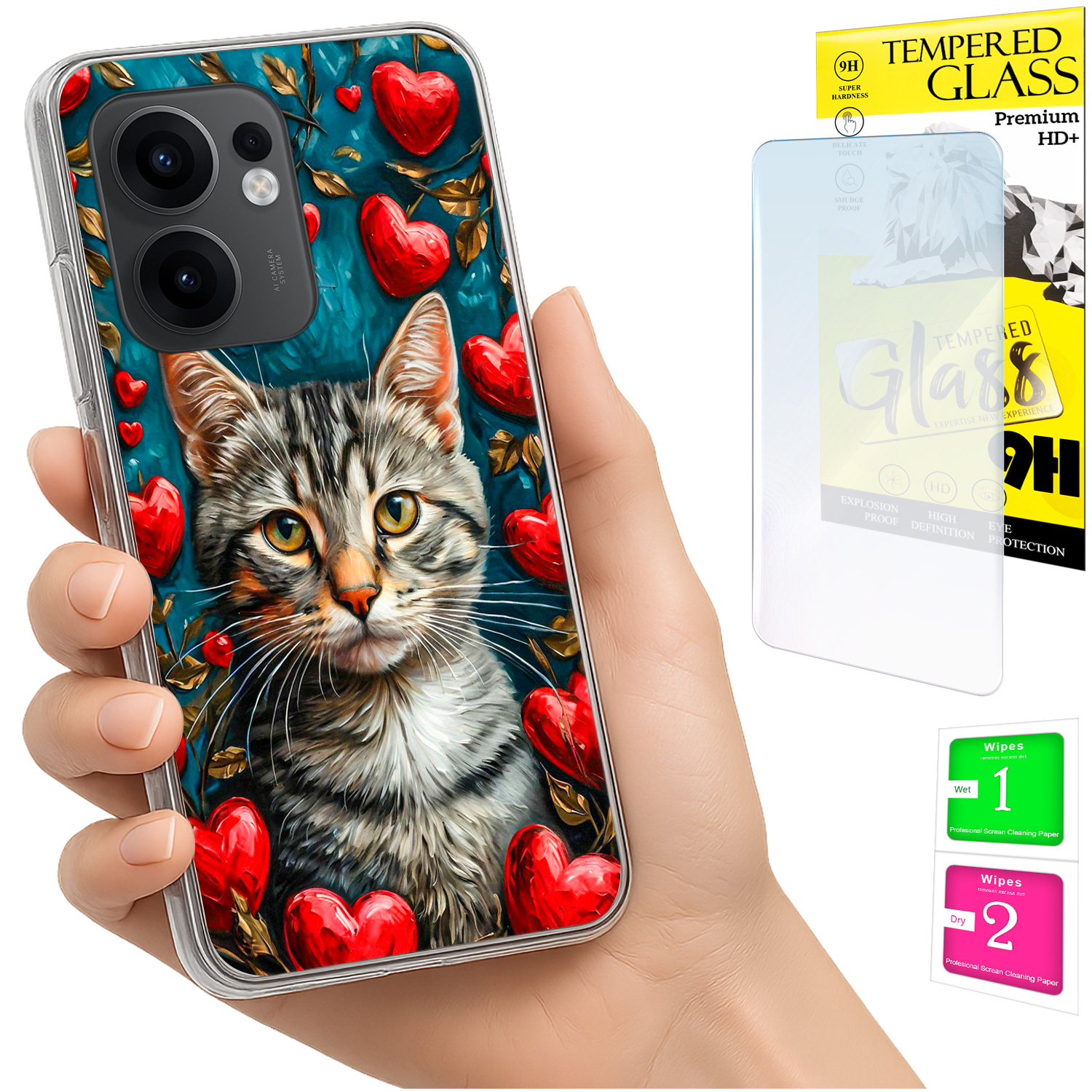 Schutzhülle Für Oppo Reno 13f 5g / 13 Fs 5g: Foto-rückseite Mit Katzenmotiv + Glas