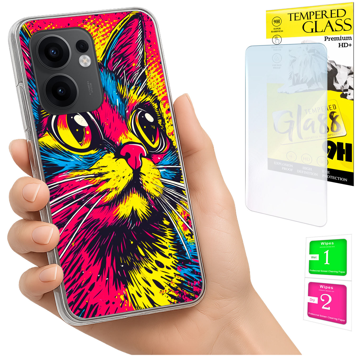 Schutzhülle Für Oppo Reno 13f 5g / 13 Fs 5g, Fotohülle, Rückseite, Katzenglas 9h