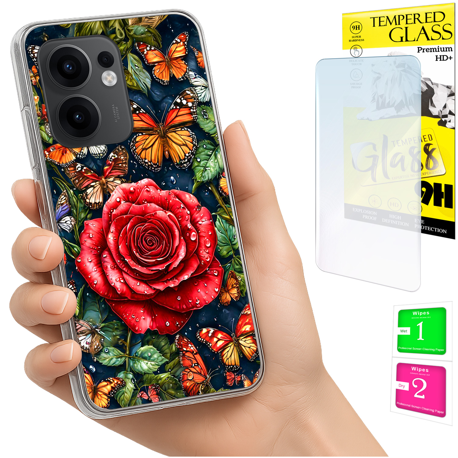 Schutzhülle Für Oppo Reno 13f 5g / 13 Fs 5g: Foto-schutzhülle Mit Schmetterlingsmotiv Auf Der Rückseite Und 9h-glas