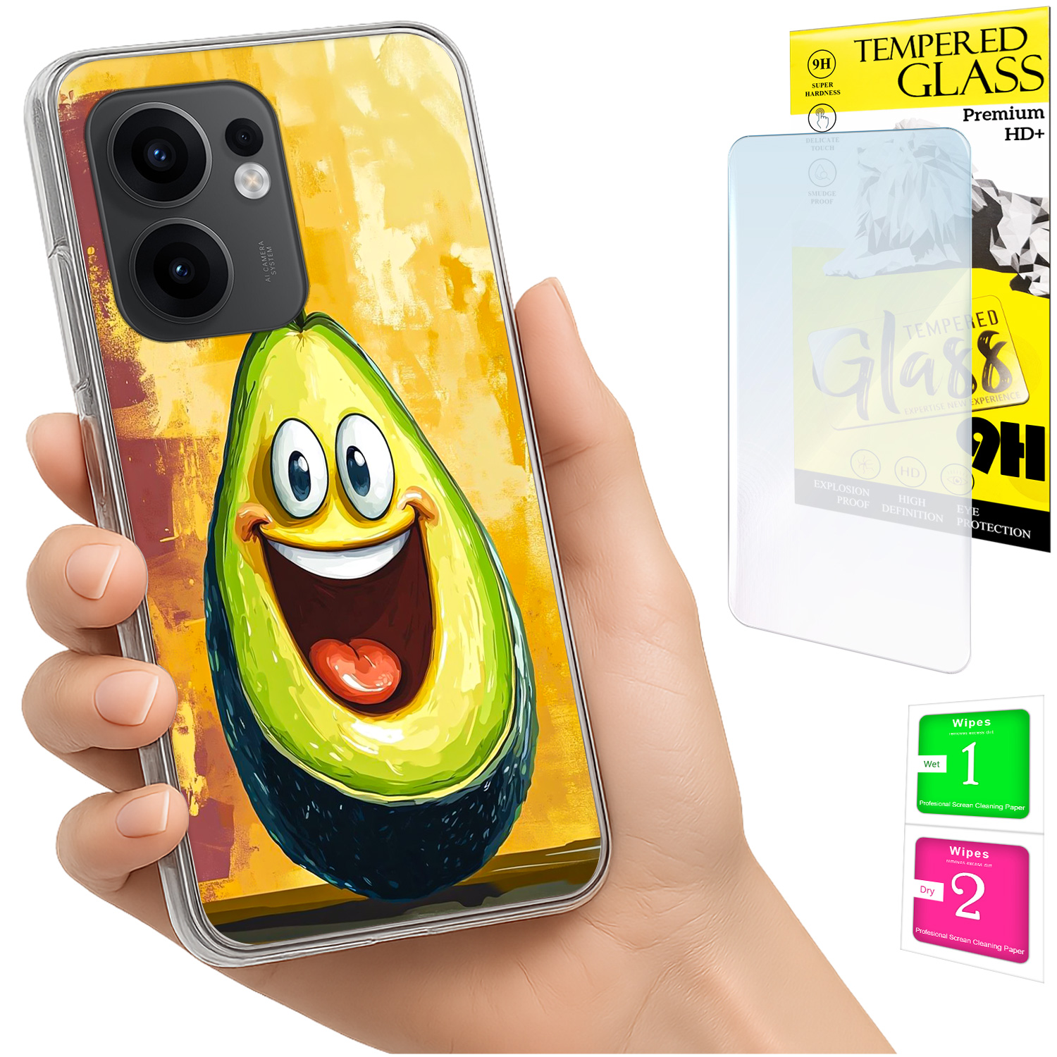 Schutzhülle Für Oppo Reno 13f 5g / 13 Fs 5g: Avocado-rückseite + 9h-glas
