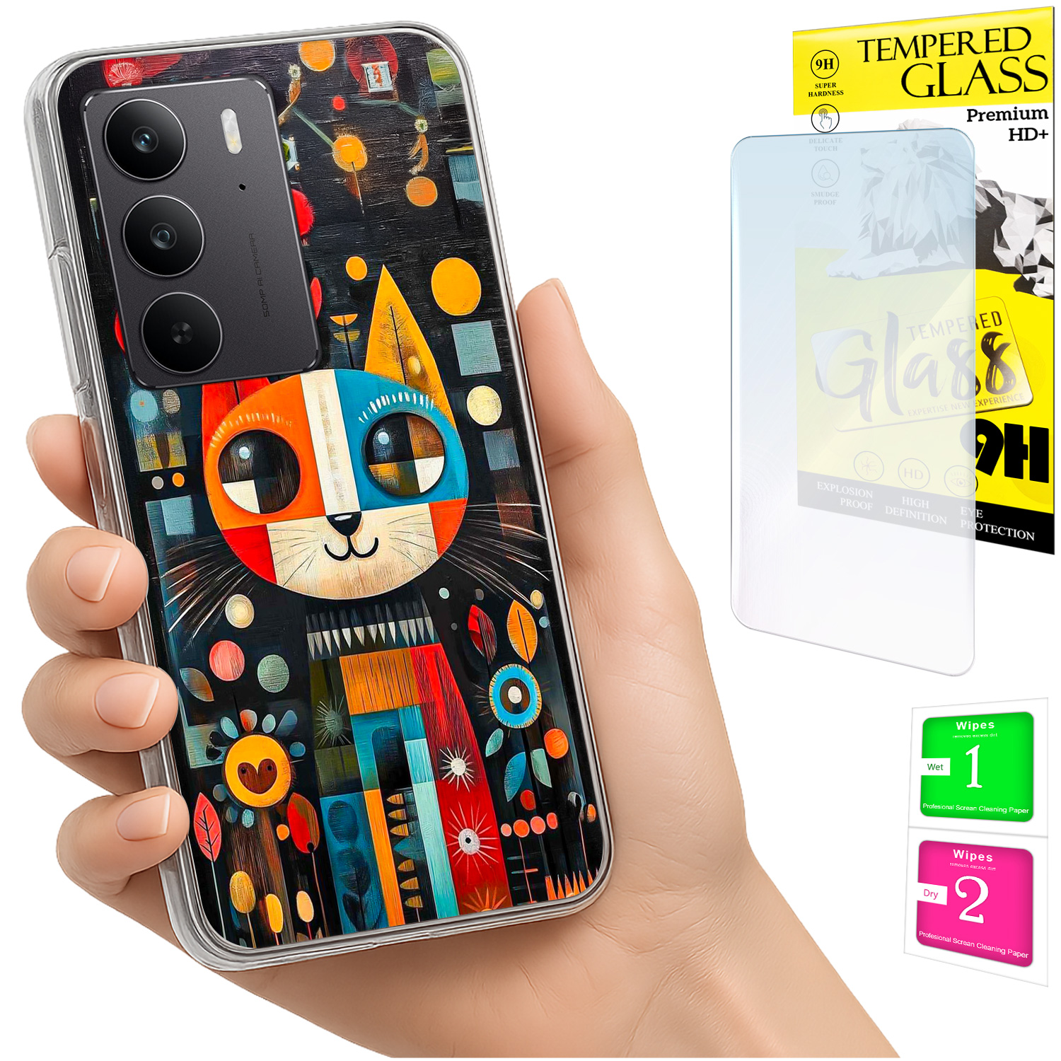 Schutzhülle Für Realme C75 / 14x 5g Mit Foto-rückseite (katzenmotiv) Und 9h-glas