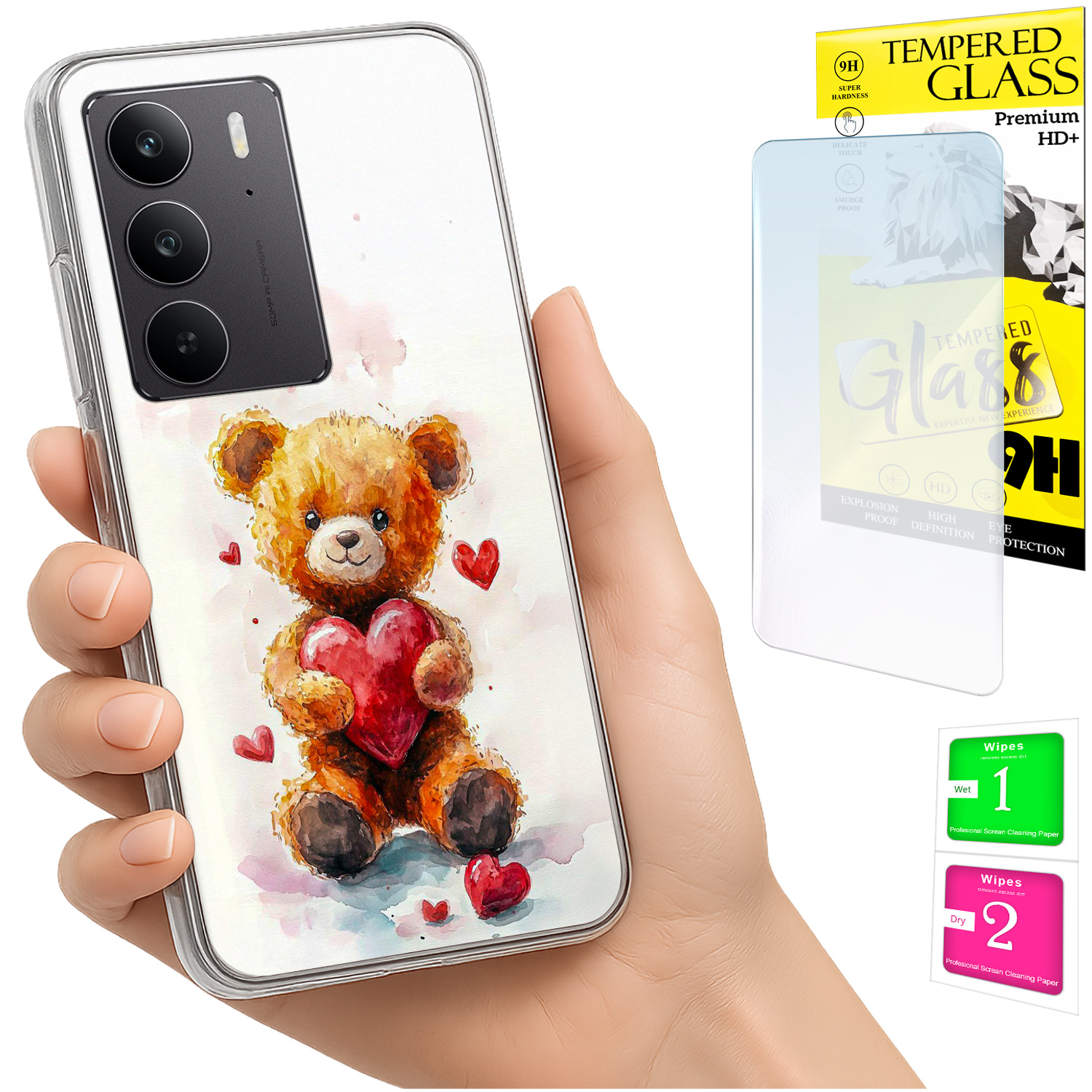 Schutzhülle Für Realme C75 / 14x 5g Mit Foto-rückseite, Teddybär-motiv + 9h-glas
