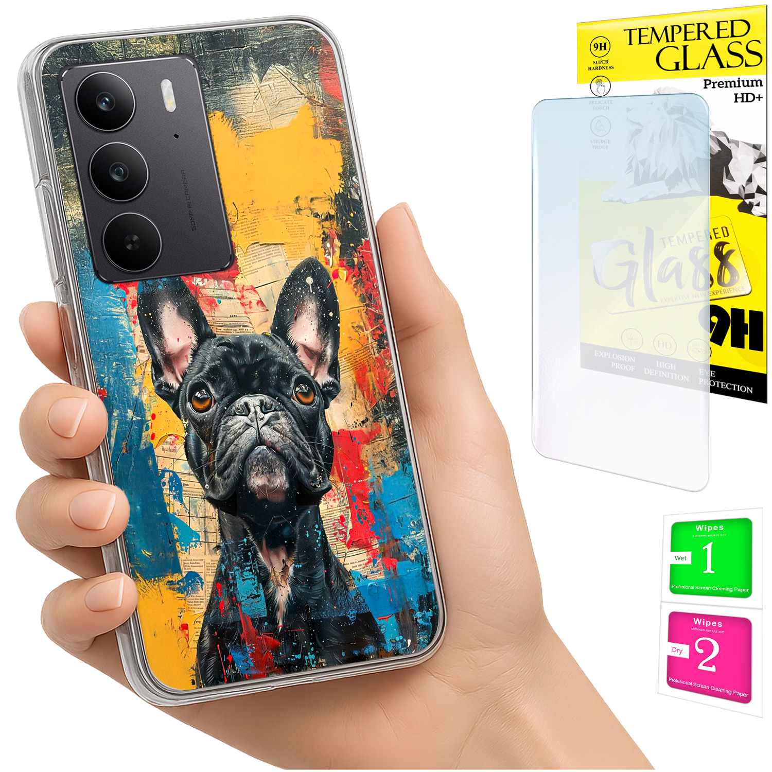 Schutzhülle Für Realme C75 / 14x 5g Mit Foto-rückseite, Hundemotiv + 9h-glas
