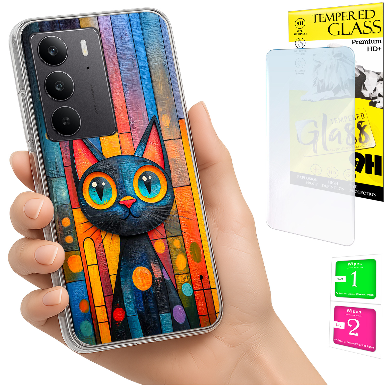 Schutzhülle Für Realme C75 / 14x 5g Mit Katzenmotiv Und 9h-glas