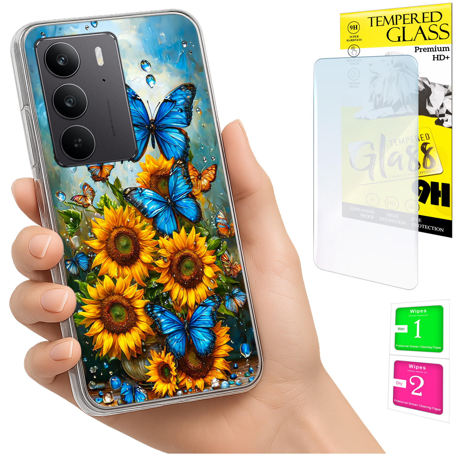 Schutzhülle Für Realme C75 / 14x 5g Mit Foto-rückseite, Schmetterlingsverschluss Und 9h-glas