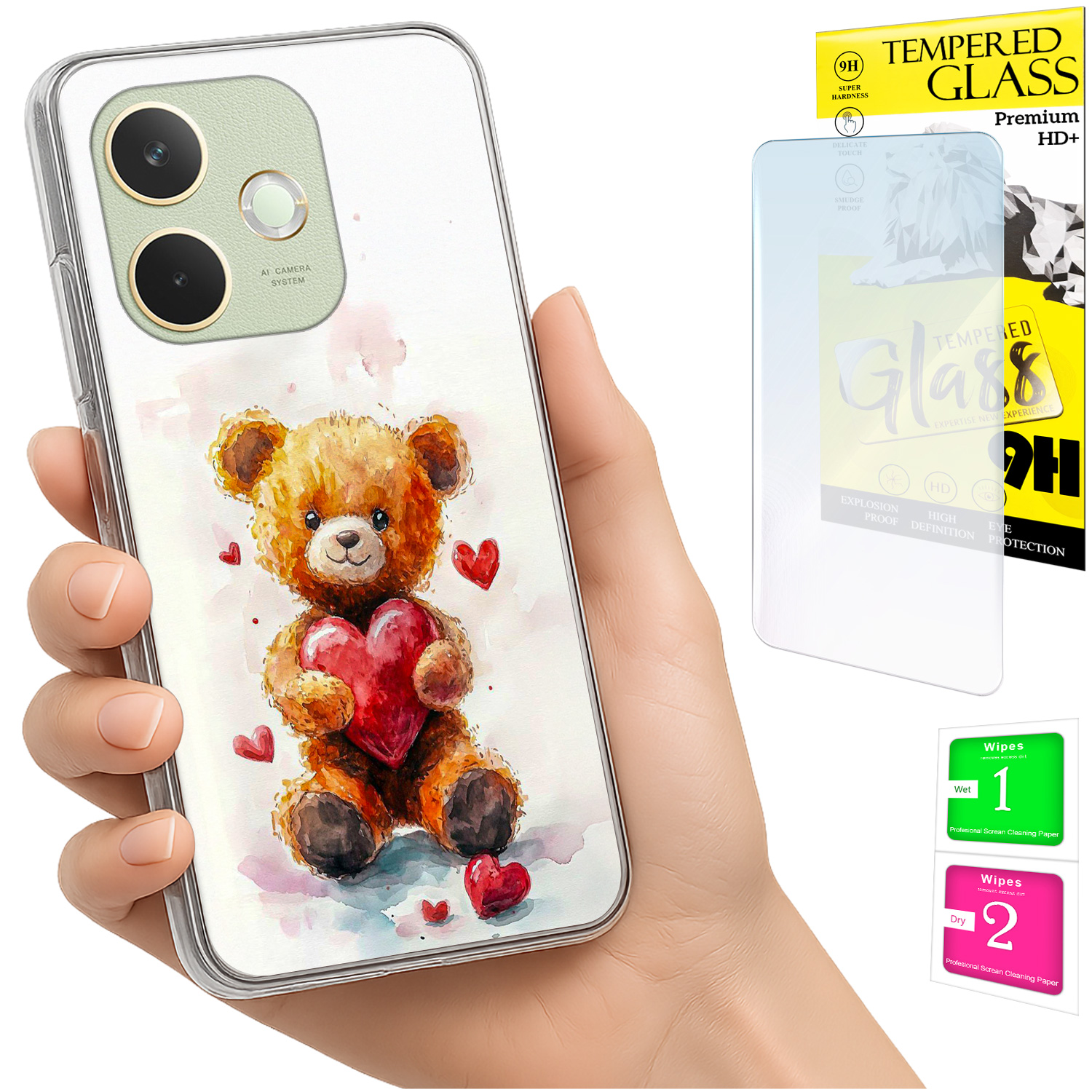 Schutzhülle Für Oppo A5 Pro: Rückseite Mit Teddybär-motiv + 9h-glas